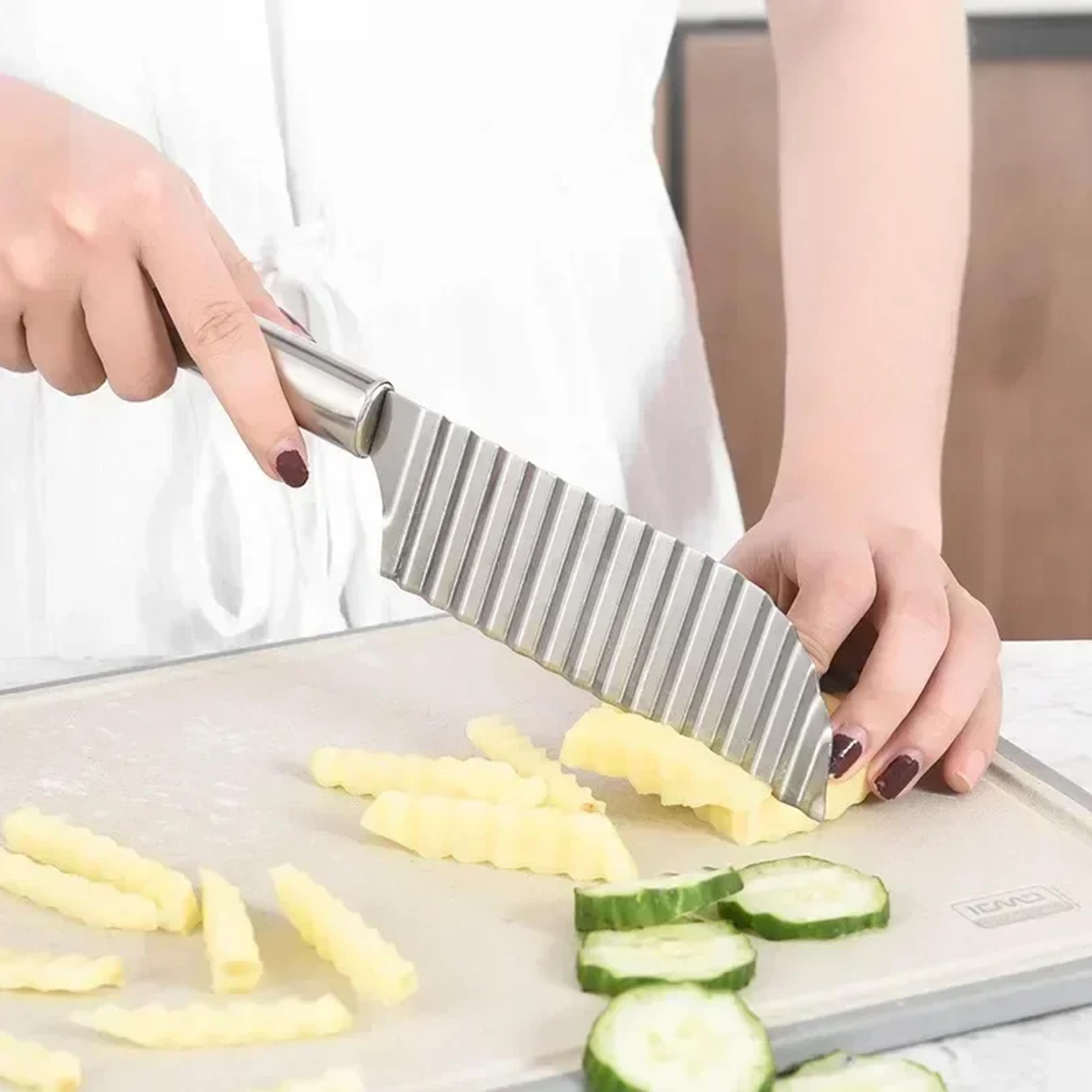 premium crinkle cutter stainless steel french fry cutter wavy vegetable slicer knife