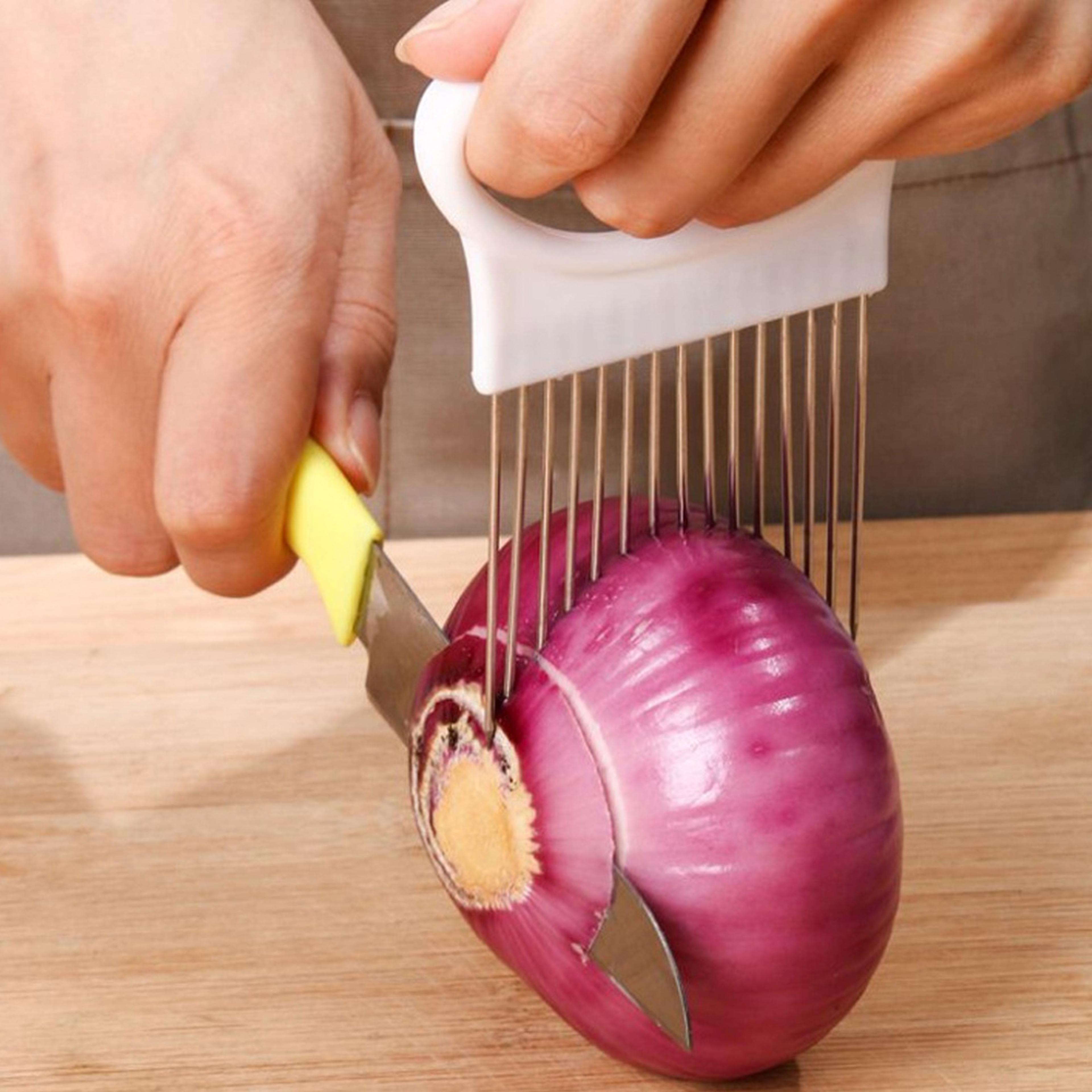 stainless steel onion holder fork vegetable slicer tomato cutting guide kitchen tool
