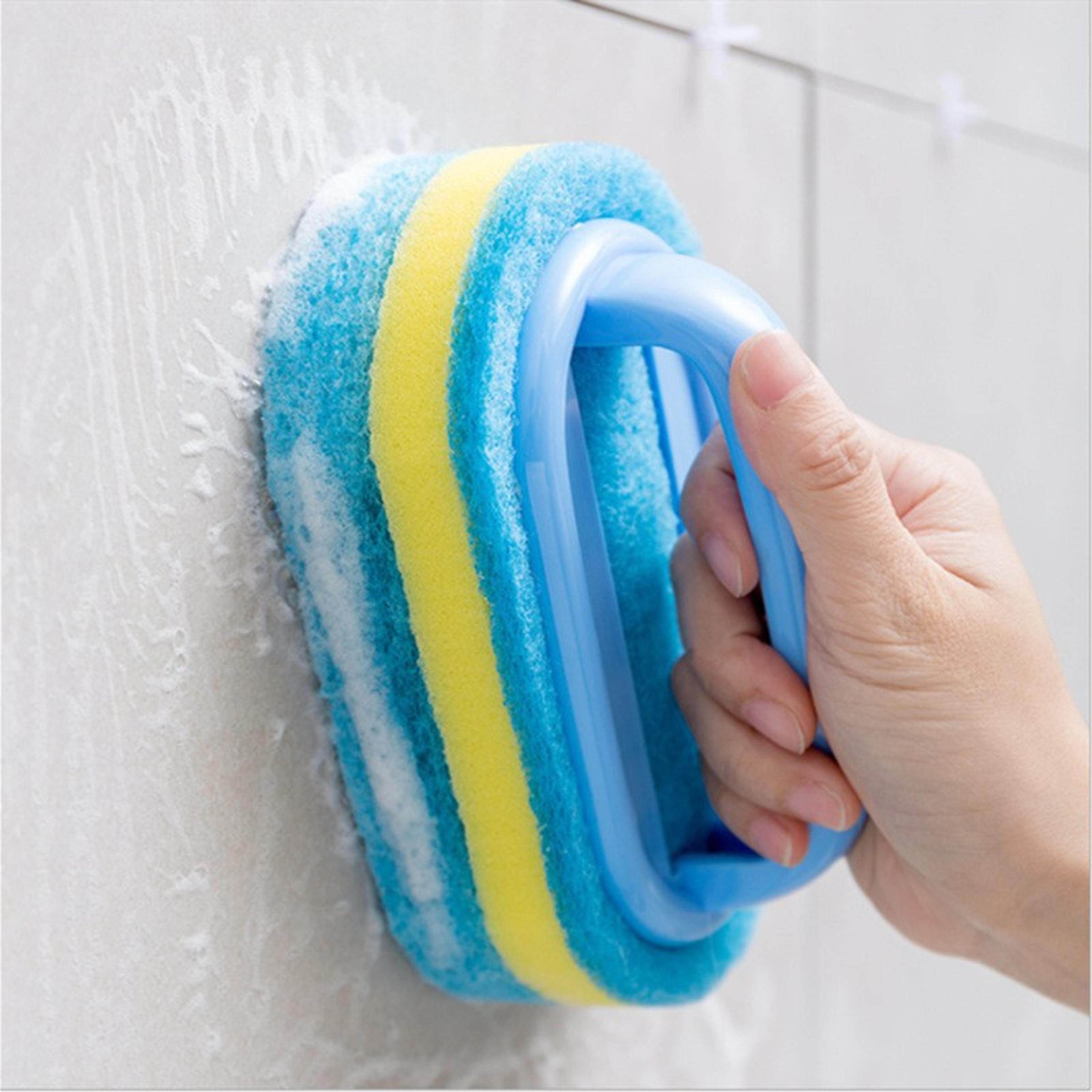 heavy duty cleaning sponge brush with handle for kitchen bathroom tile and stain removal