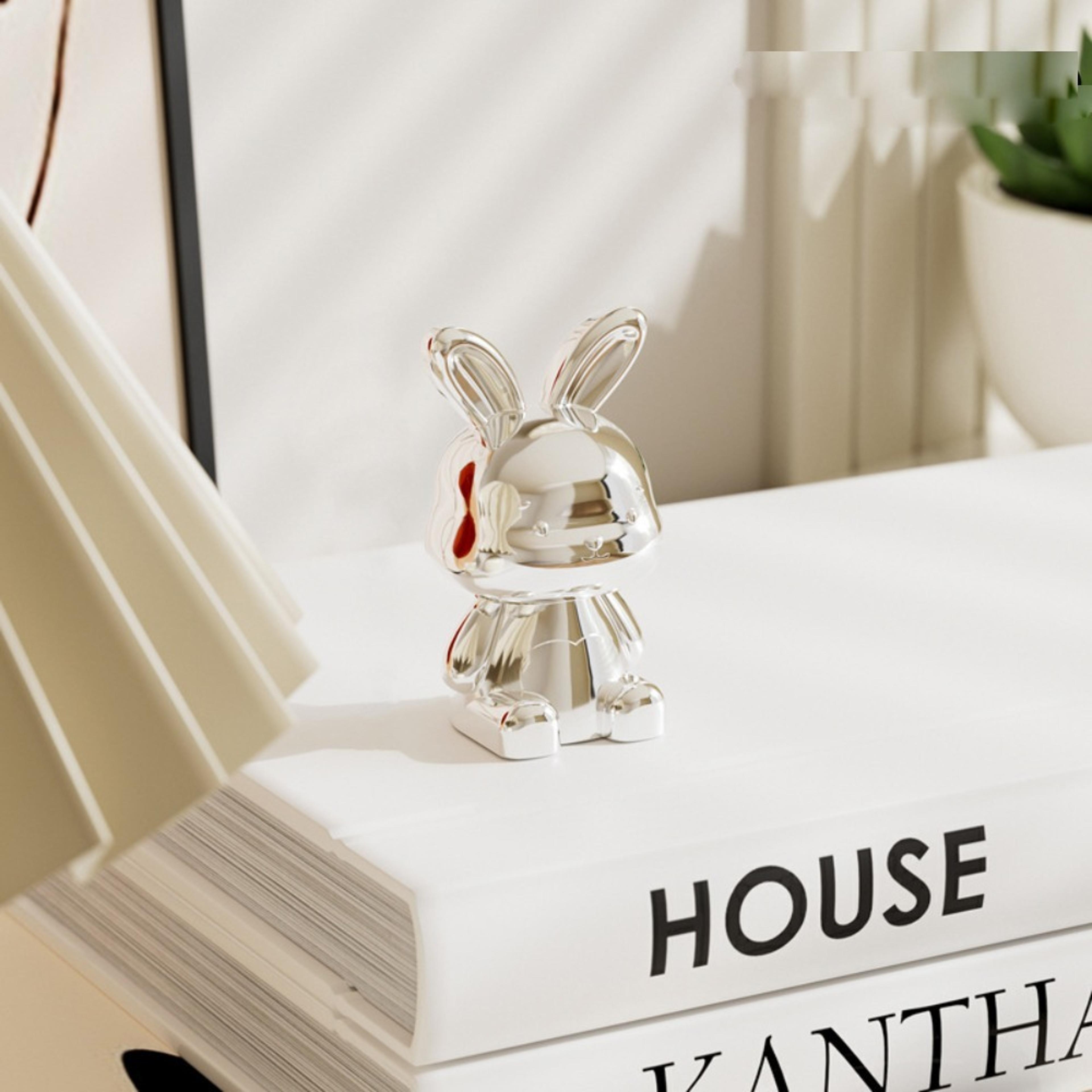 cute long eared rabbit figurine 3d car dashboard decor electroplated desktop ornament