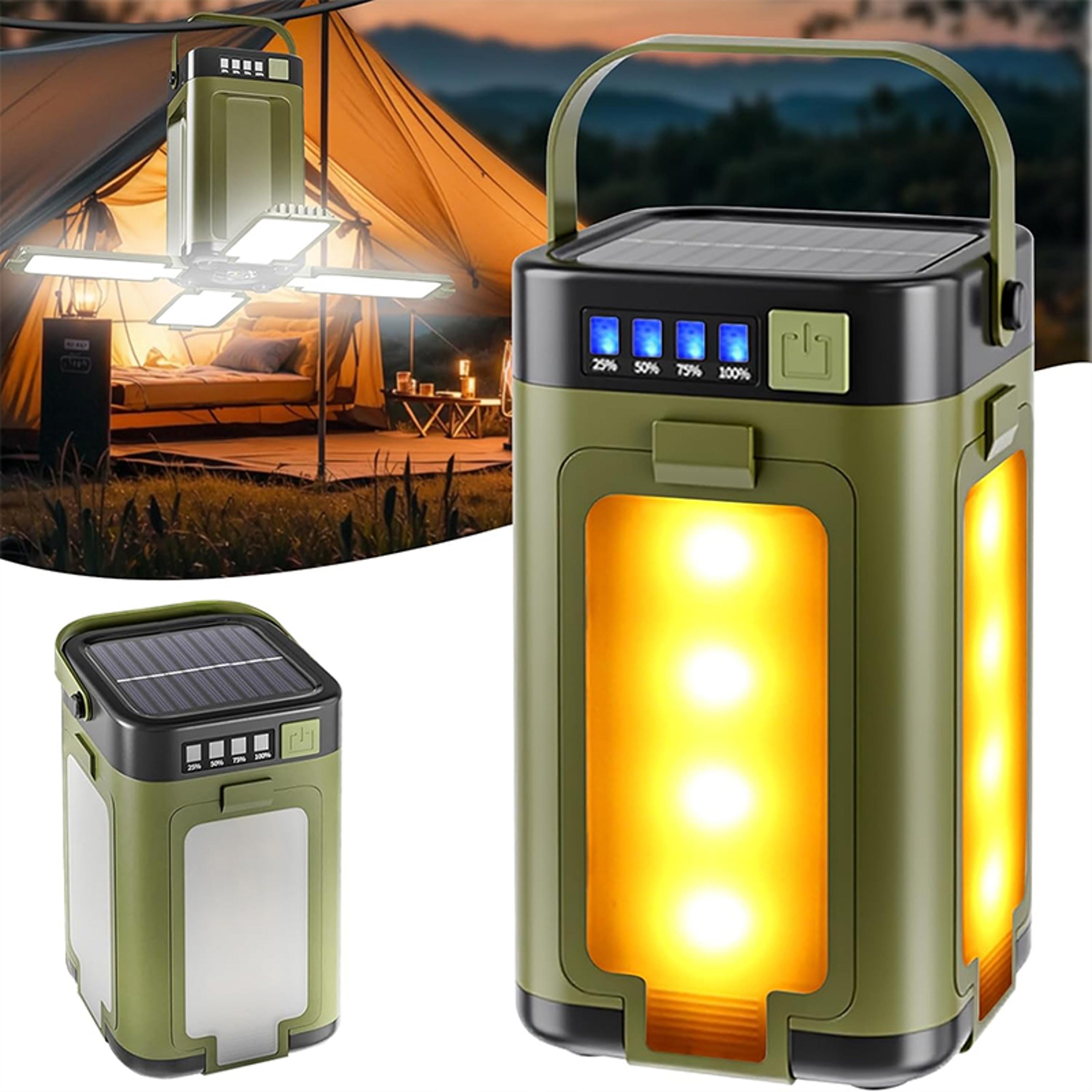 solar camping lantern rechargeable camping light foldable led tent lamp with 6 lighting modes