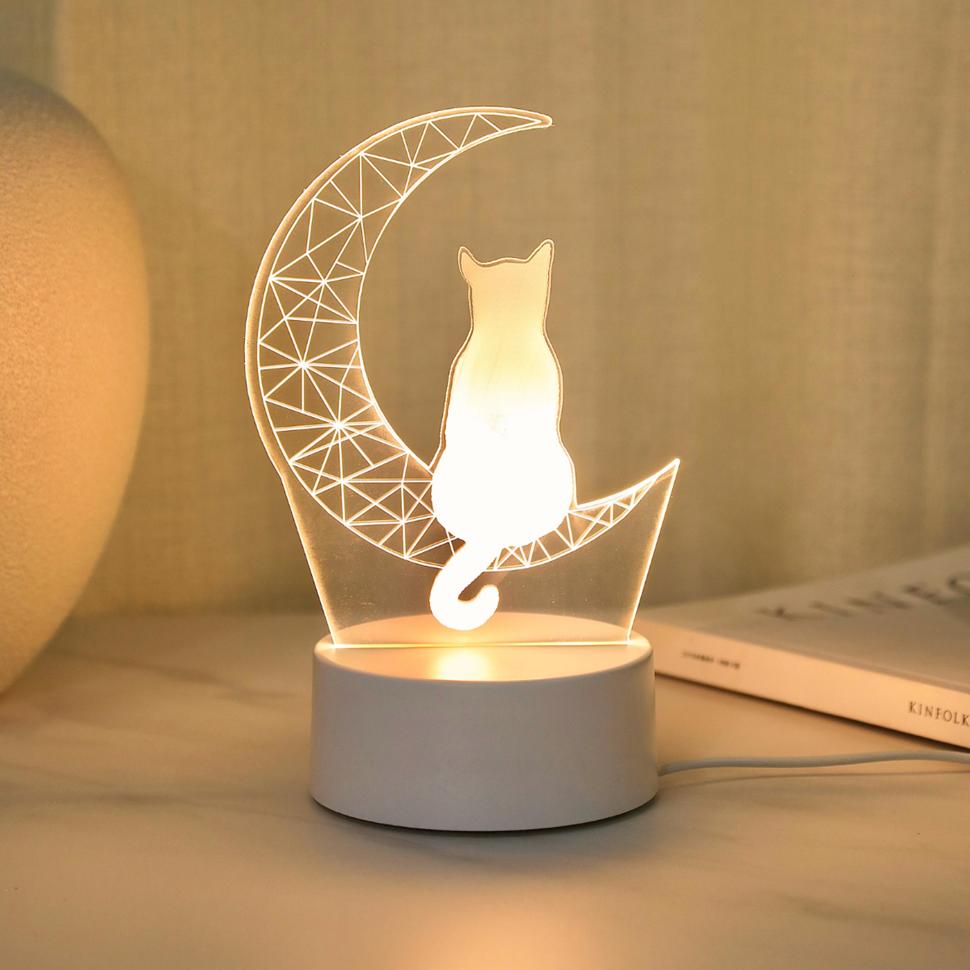 moon cat 3d night light usb desk lamp for bedroom ambient decor