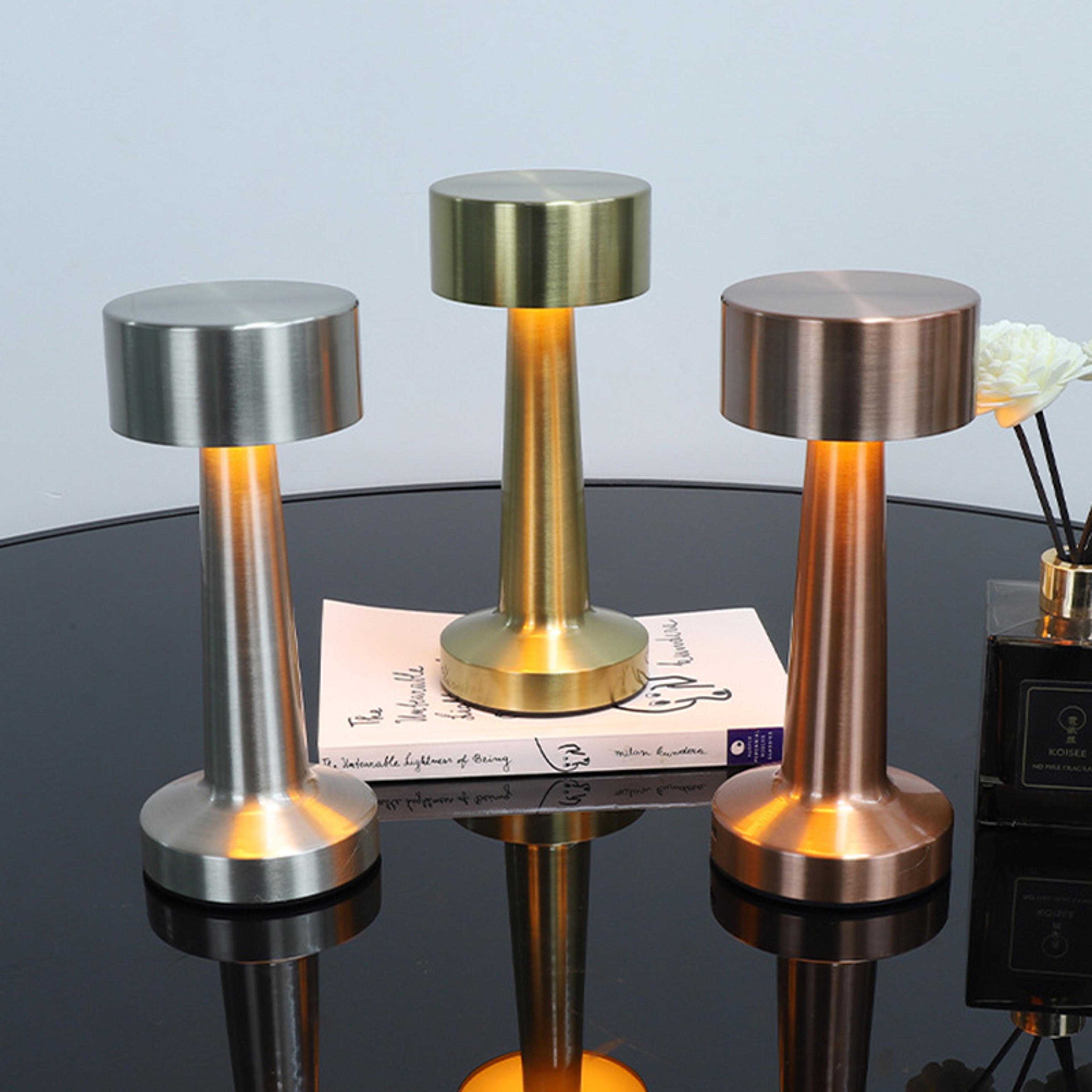 modern rechargeable table lamp touch control led metal bedside night light with 3 color modes