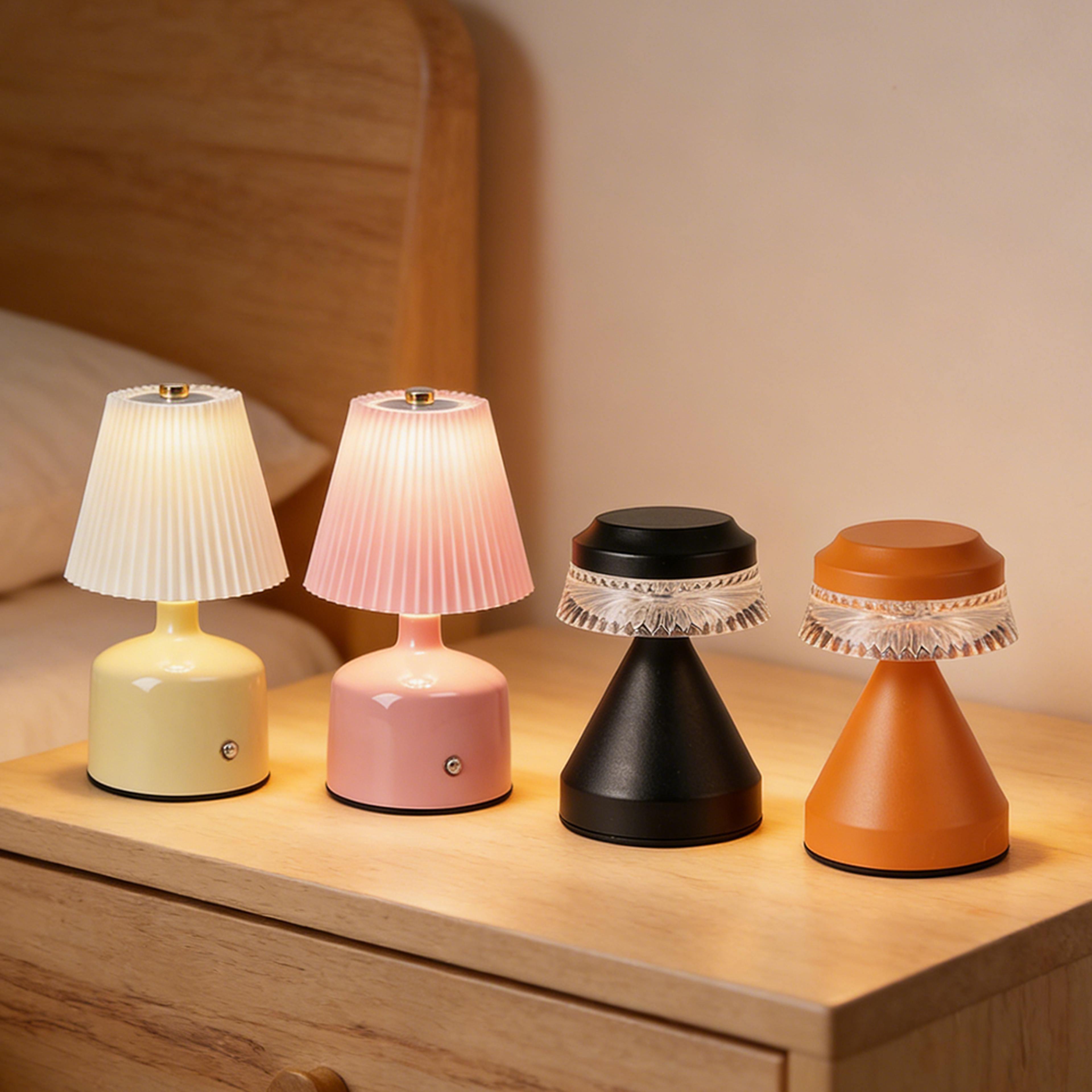rechargeable bedside lamp with touch control dimmable led desk light fabric night light
