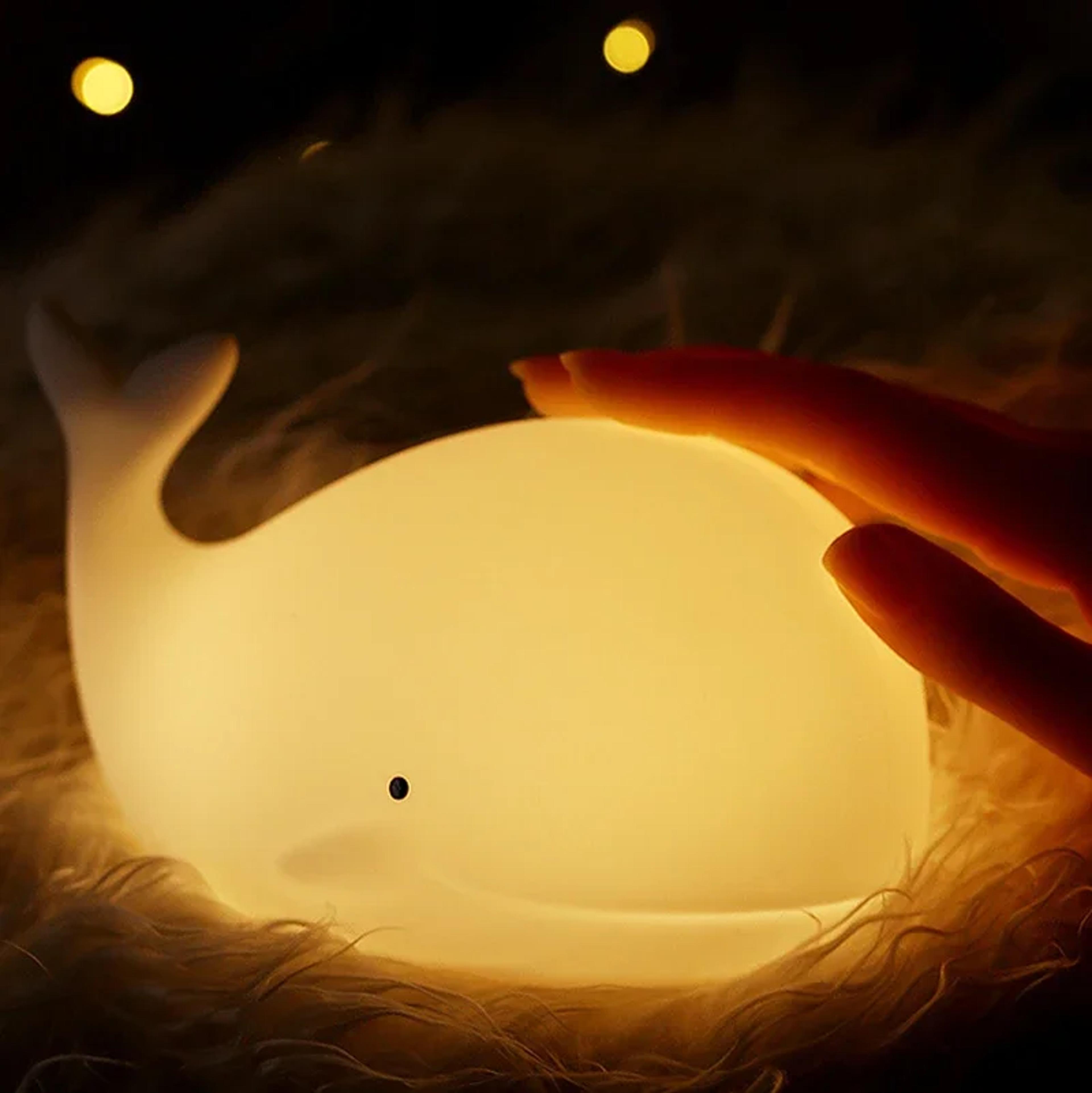 cute whale night light rechargeable silicone led kids bedside lamp with 7 color touch light