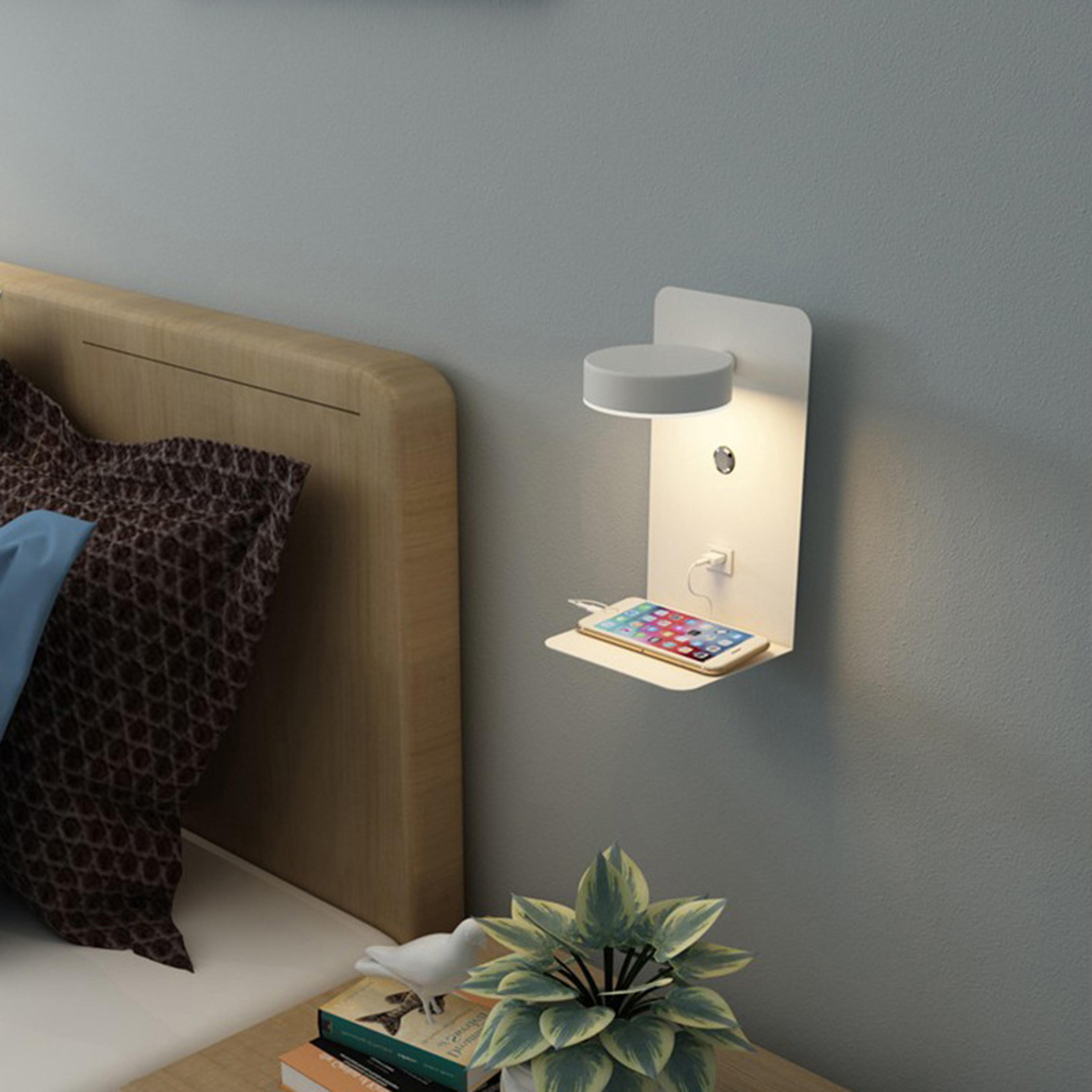 modern led wall lamp with usb charging port switch and bedside reading light