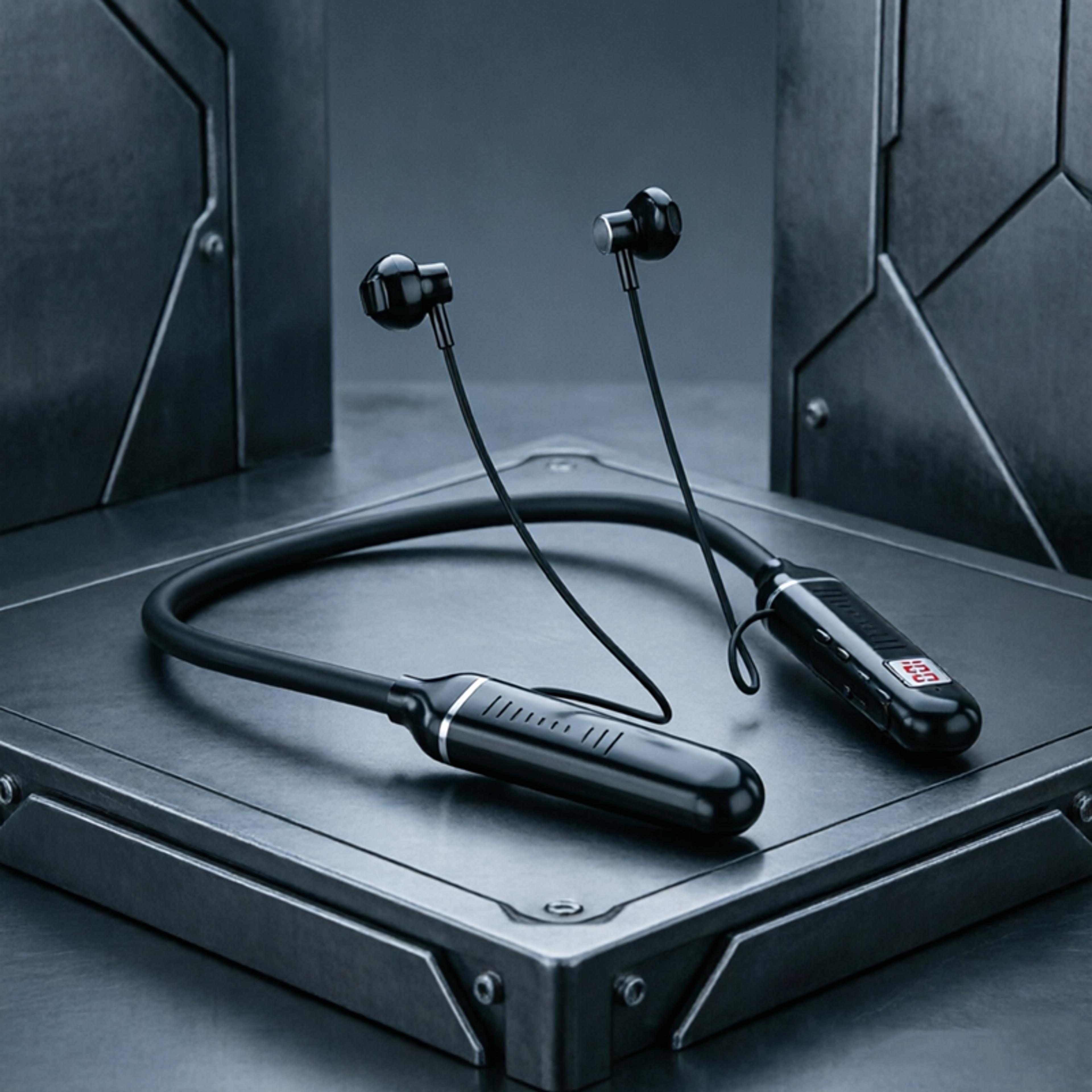 bluetooth 5.3 neckband headphones wireless sports earbuds with led display tf card and mic