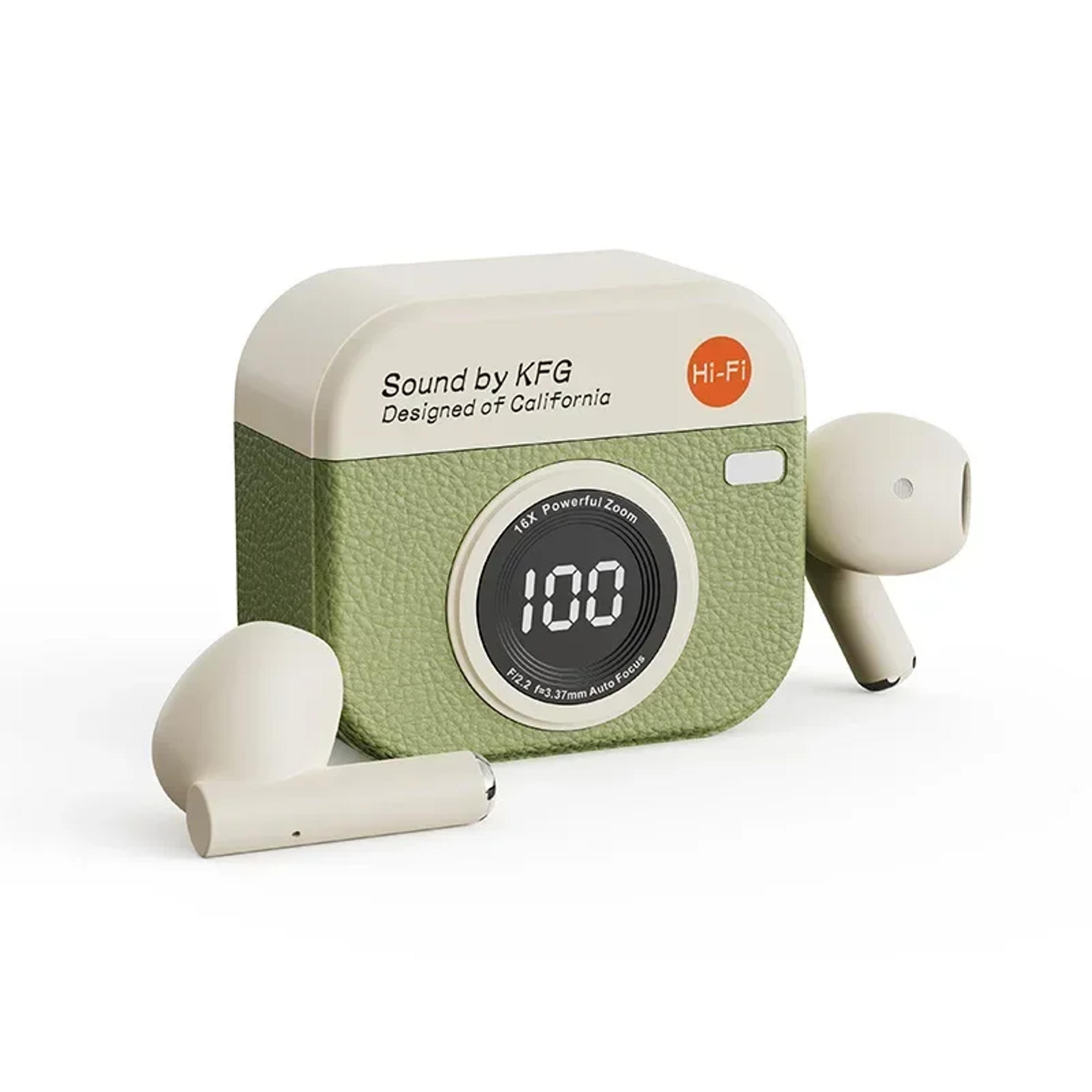 retro camera wireless earbuds with led touch screen bluetooth 5.4 noise cancelling earbuds