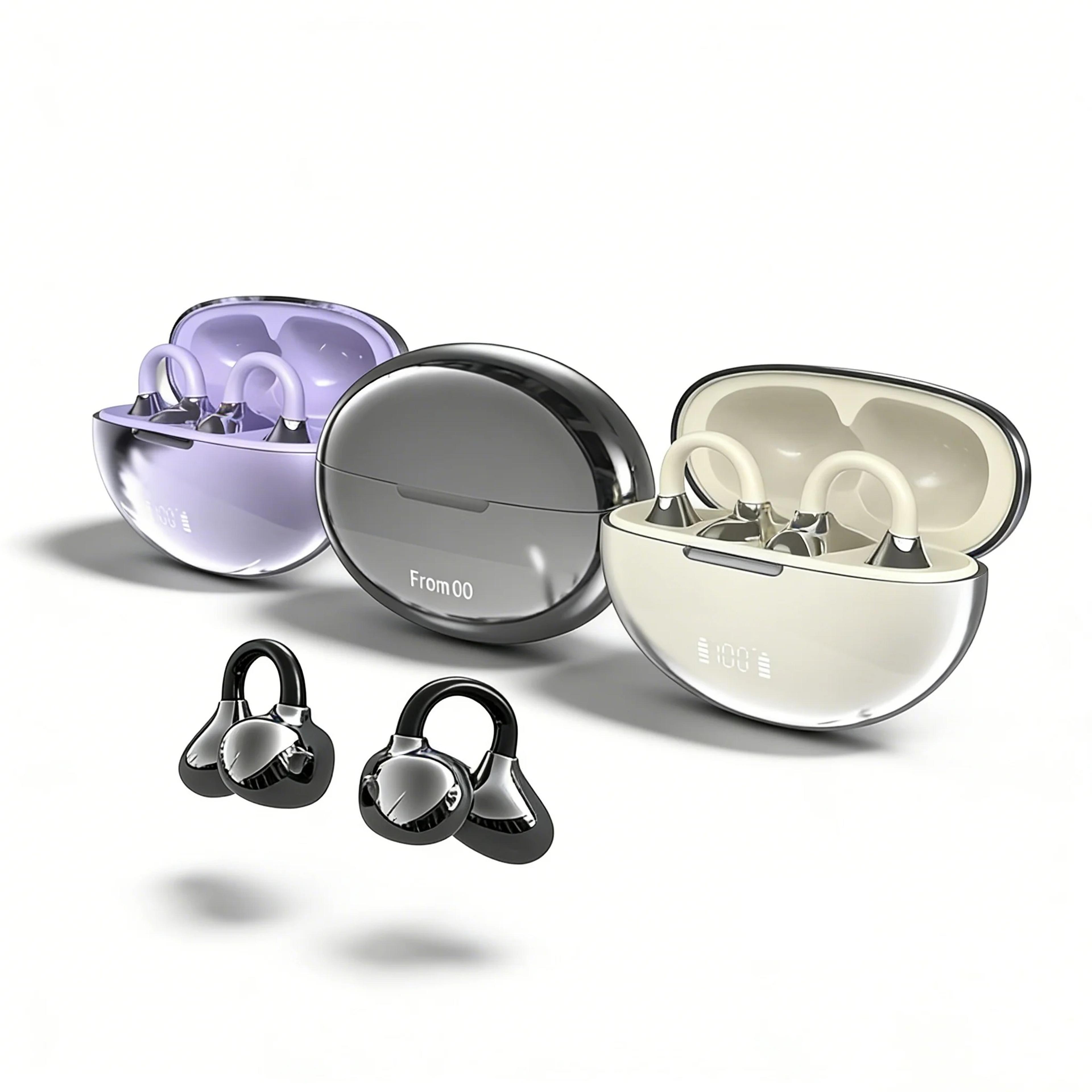 aeroclip bluetooth 5.4 earbuds open ear clip-on wireless headphones with digital display