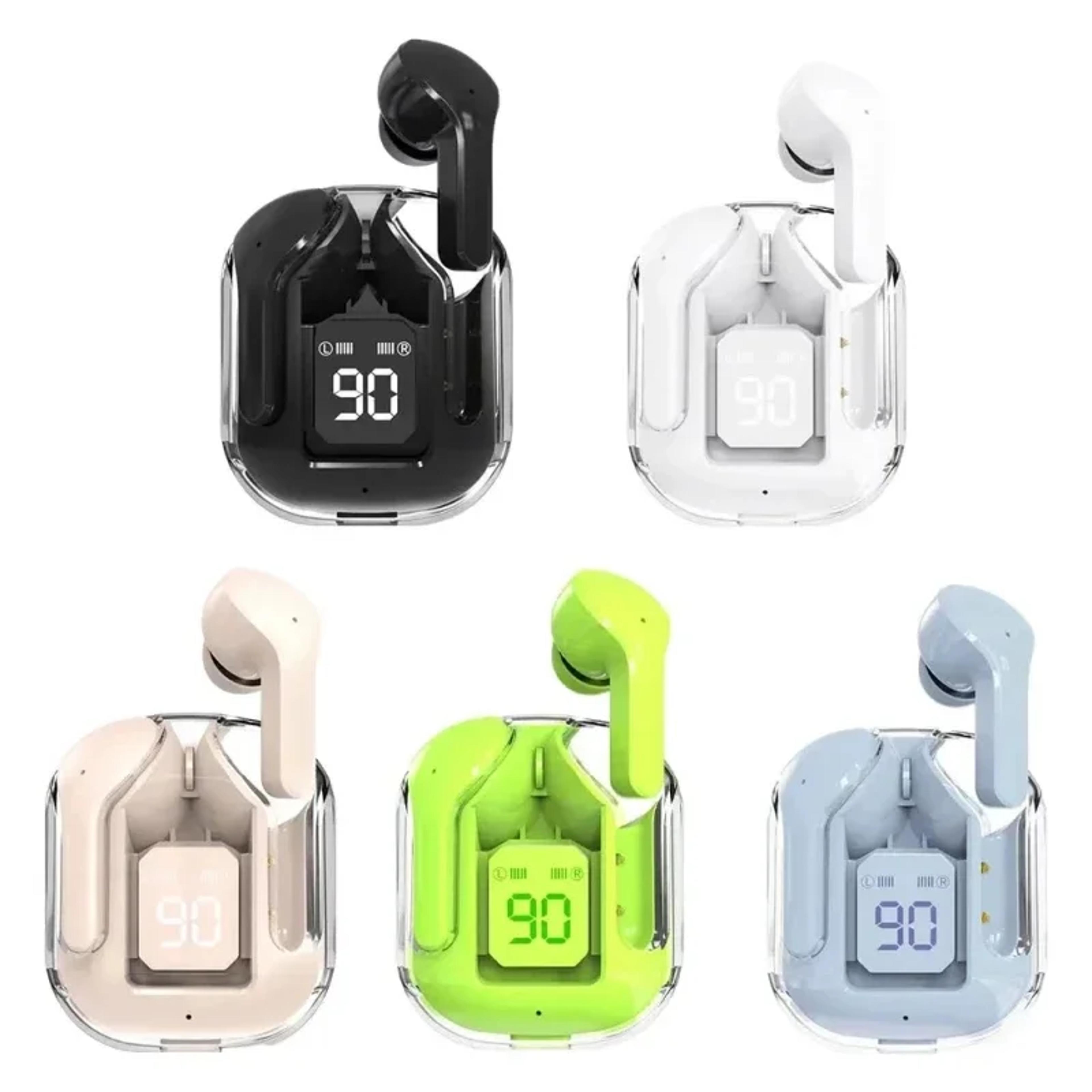 crystalsound wireless bluetooth earbuds with noise cancelling, hifi stereo & transparent digital display case