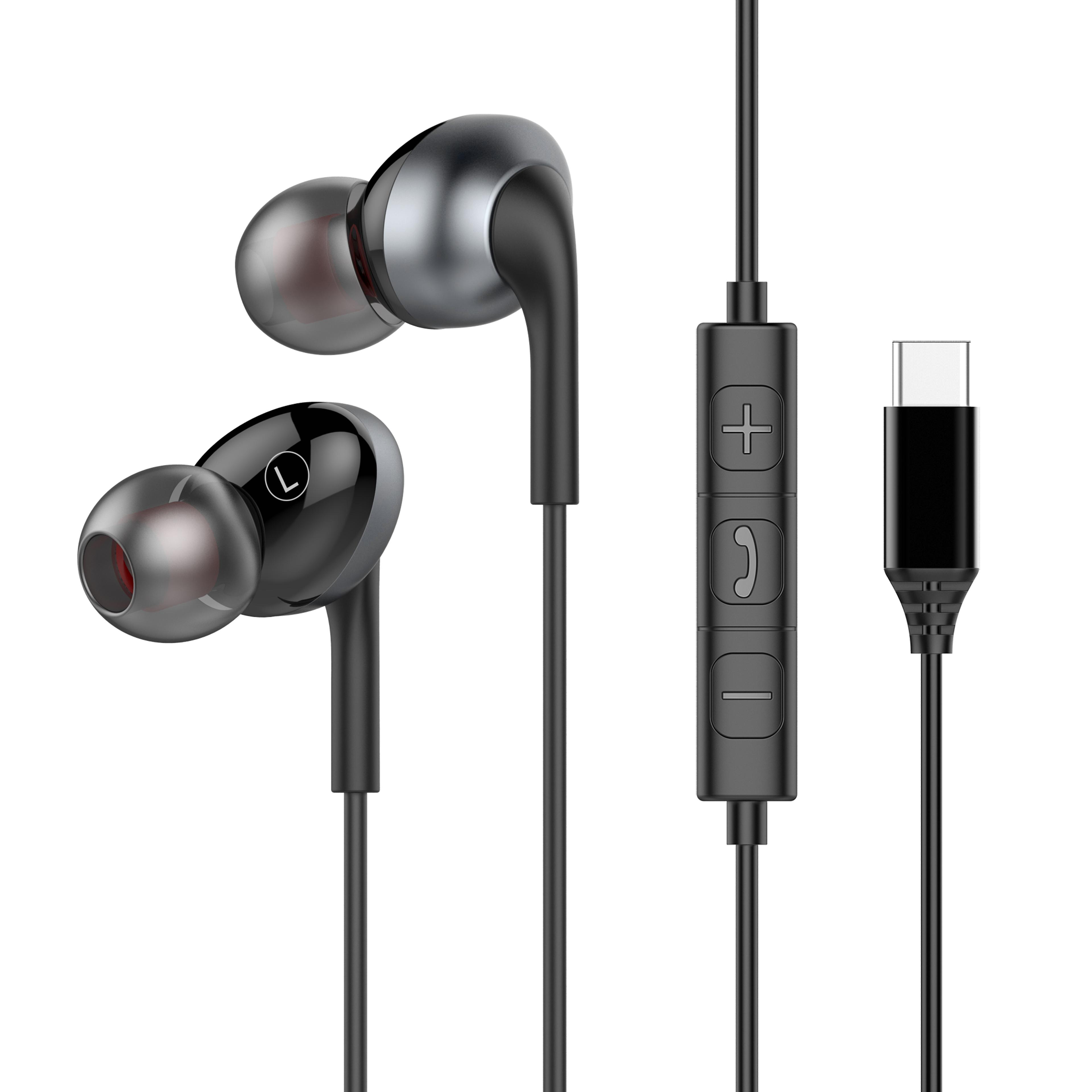 usb c headphones hifi stereo wired earbuds with mic & volume control