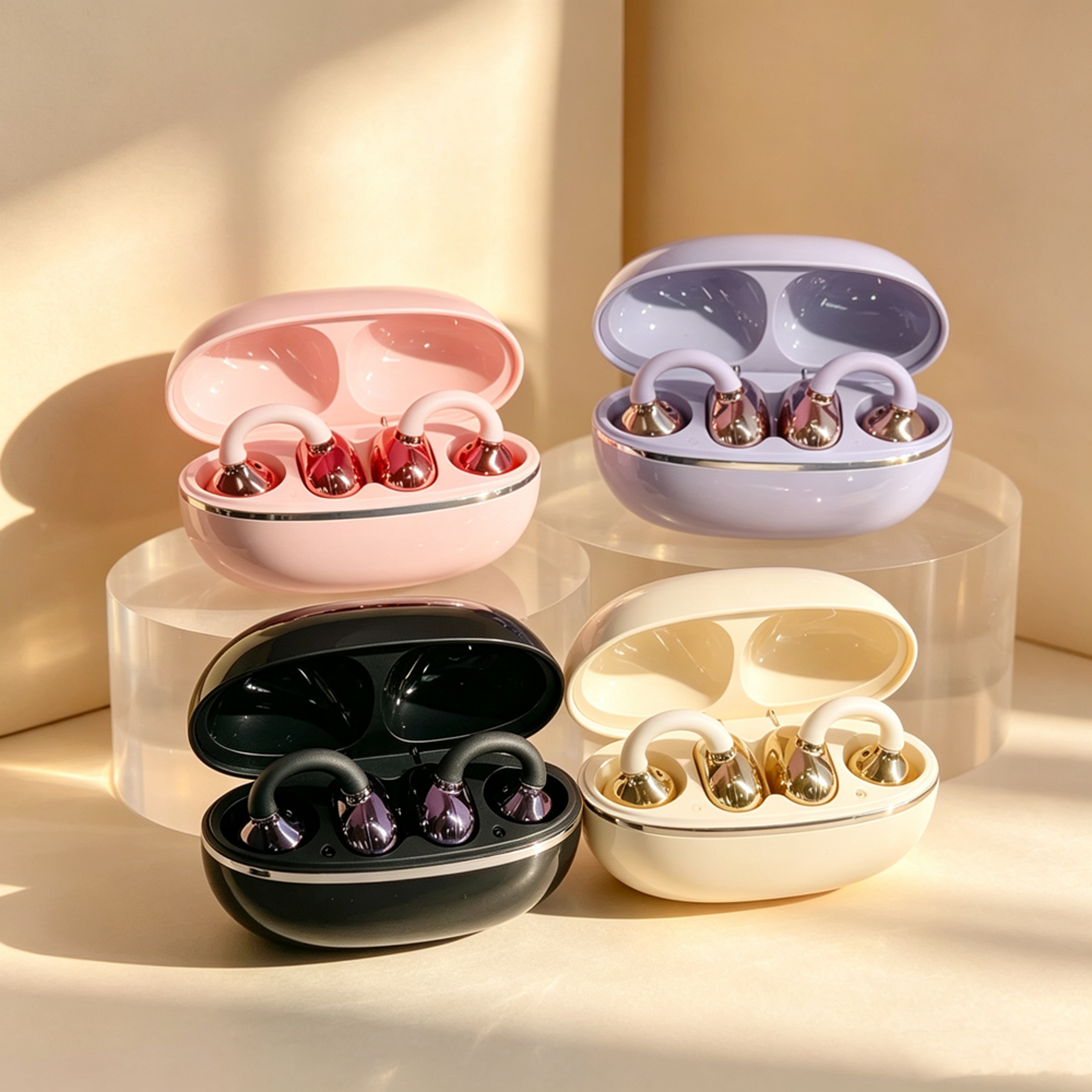 clip on wireless bluetooth earbuds open ear headphones with lightweight comfortable fit