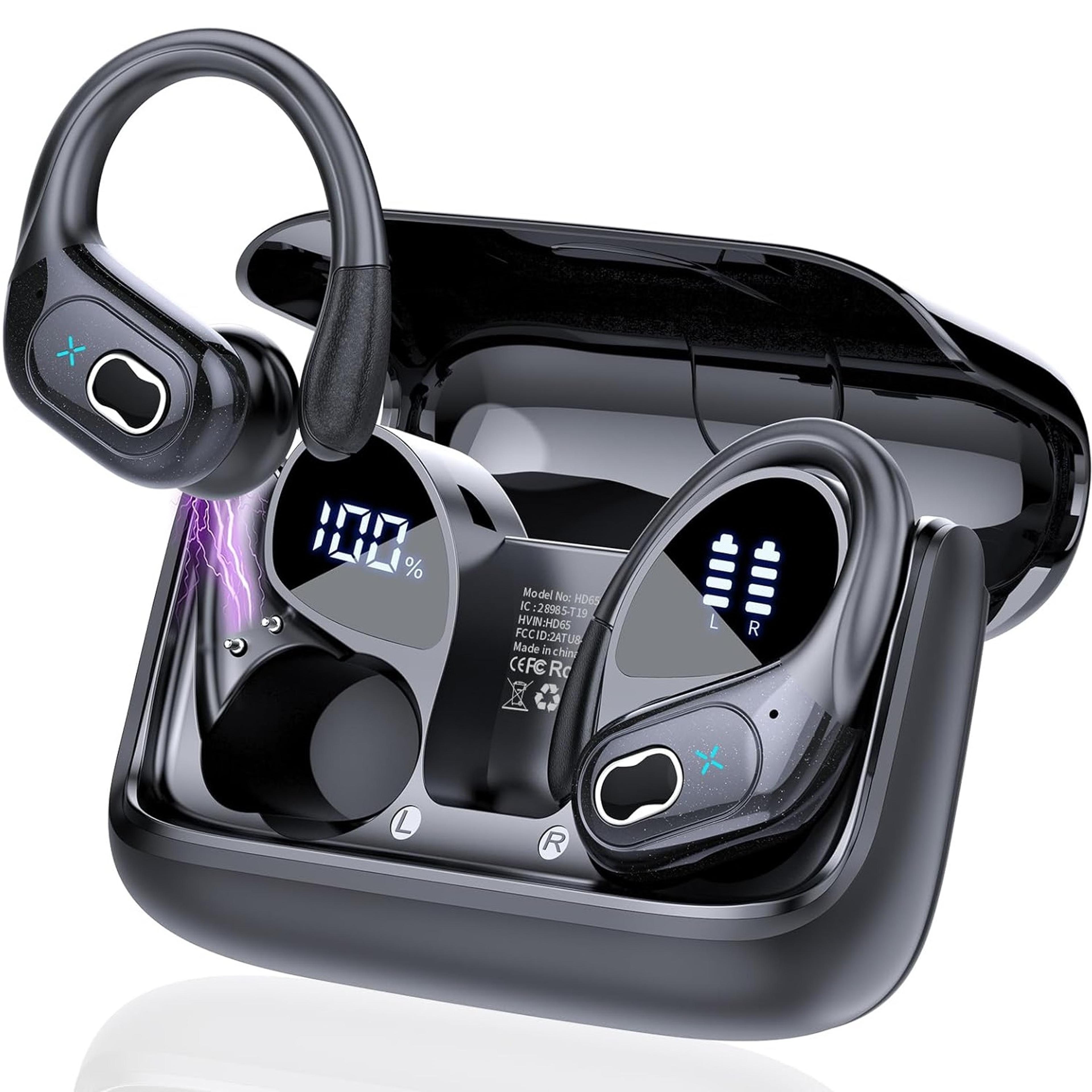 hd65 bluetooth earbuds with led display, hifi stereo sound & mic for sports and everyday use