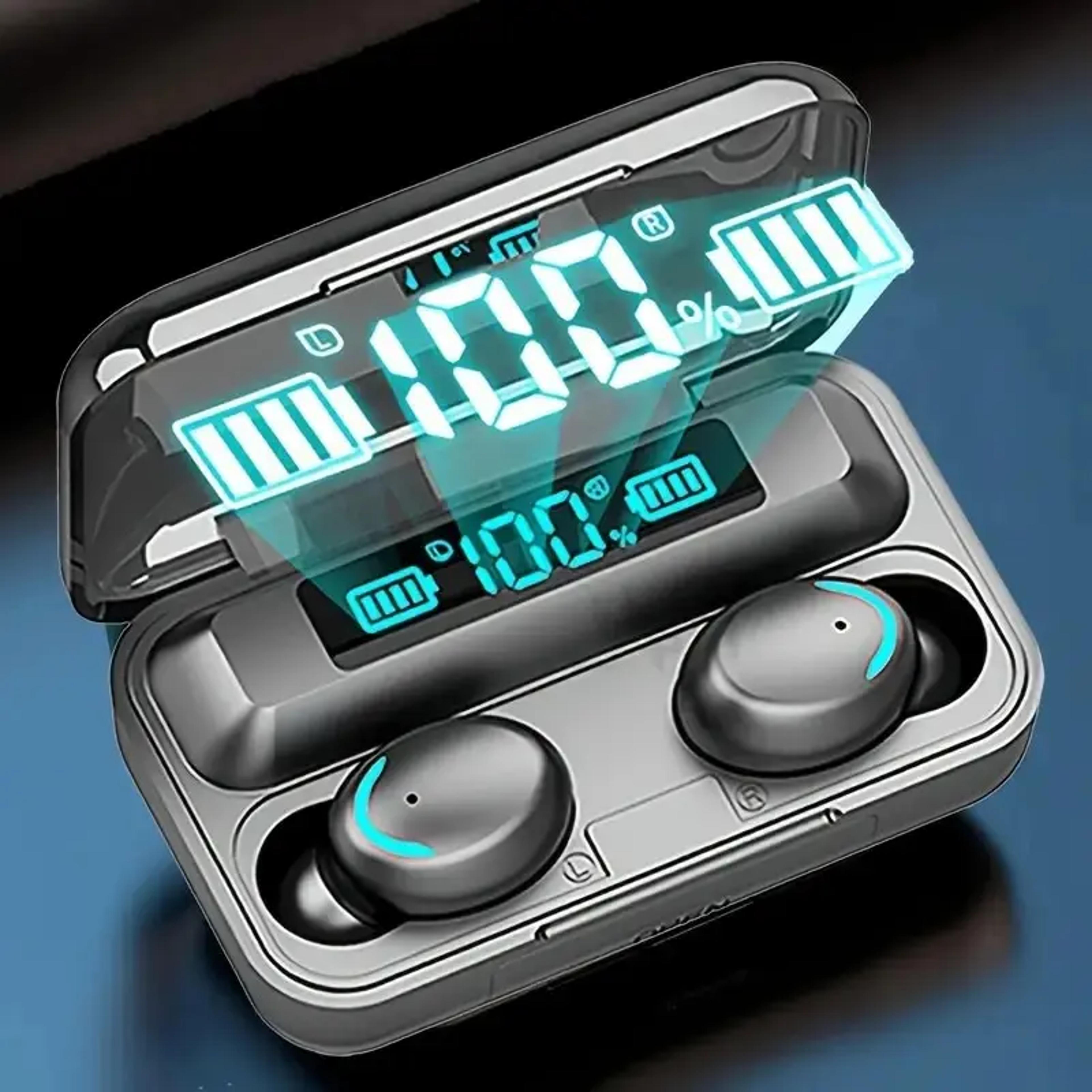 f9 wireless bluetooth earbuds with led display charging case waterproof tws headphones