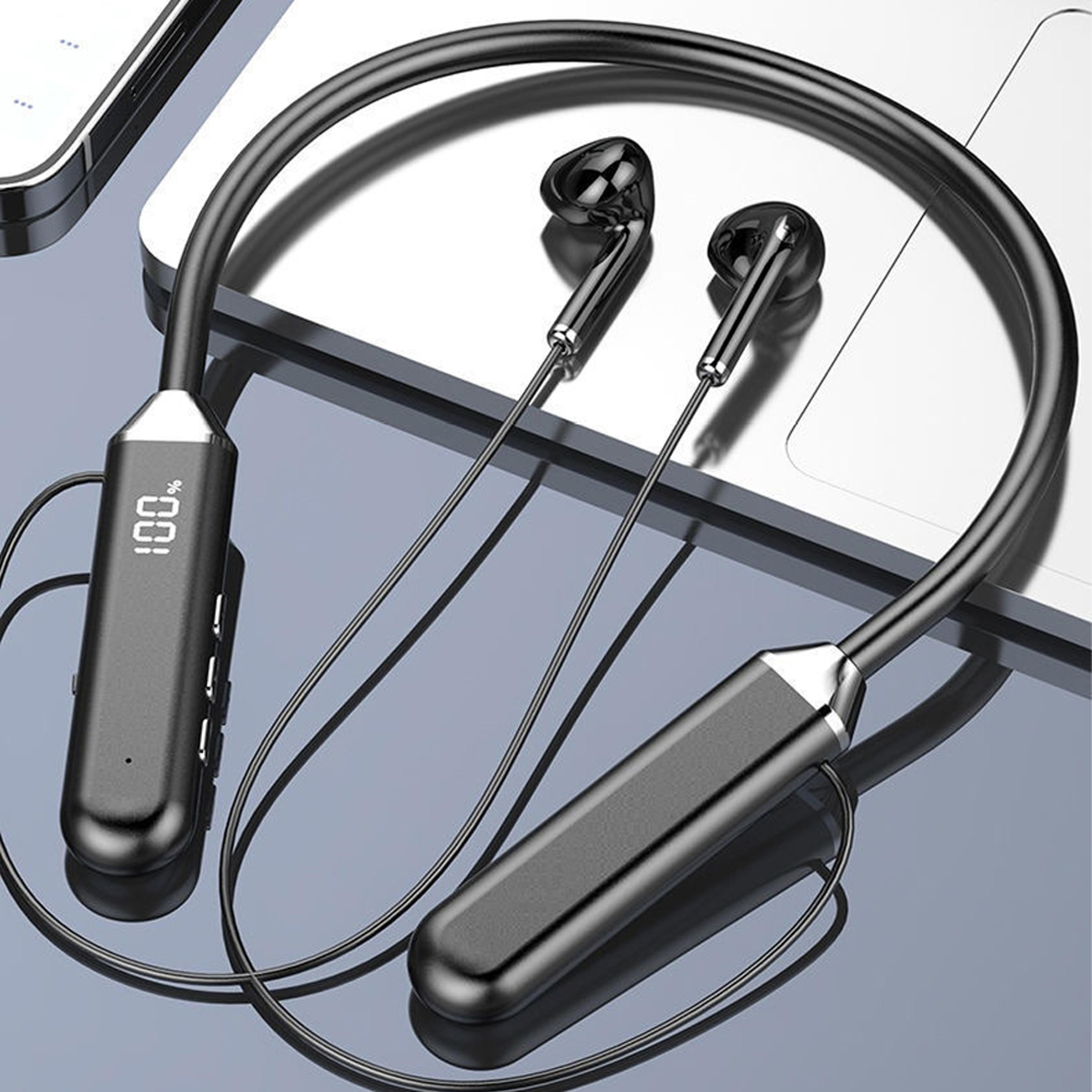bnr bluetooth 5.2 neckband headphones with digital display, noise reduction & long battery life