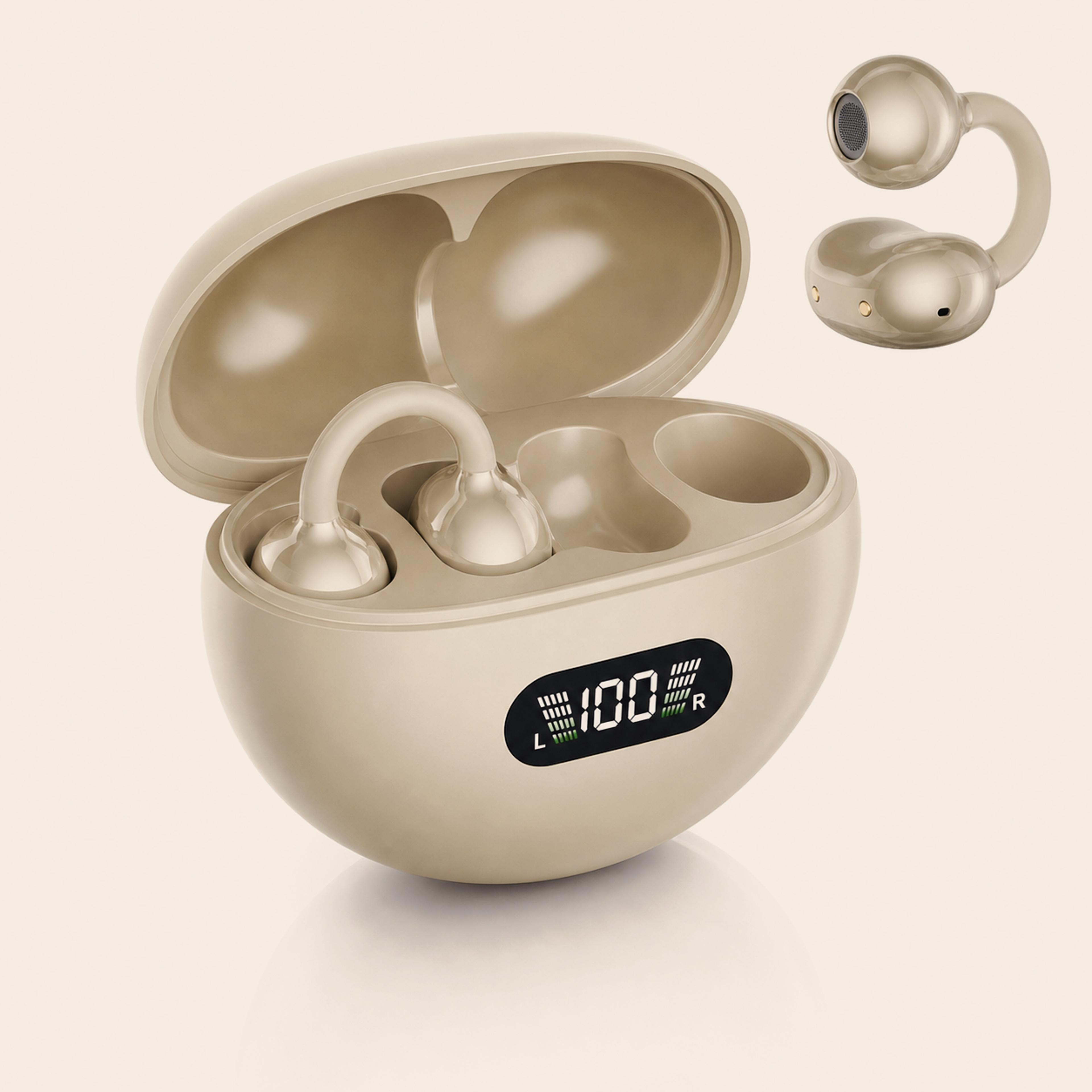 open ear bone conduction headphones wireless bluetooth sports ear clip earbuds with led display