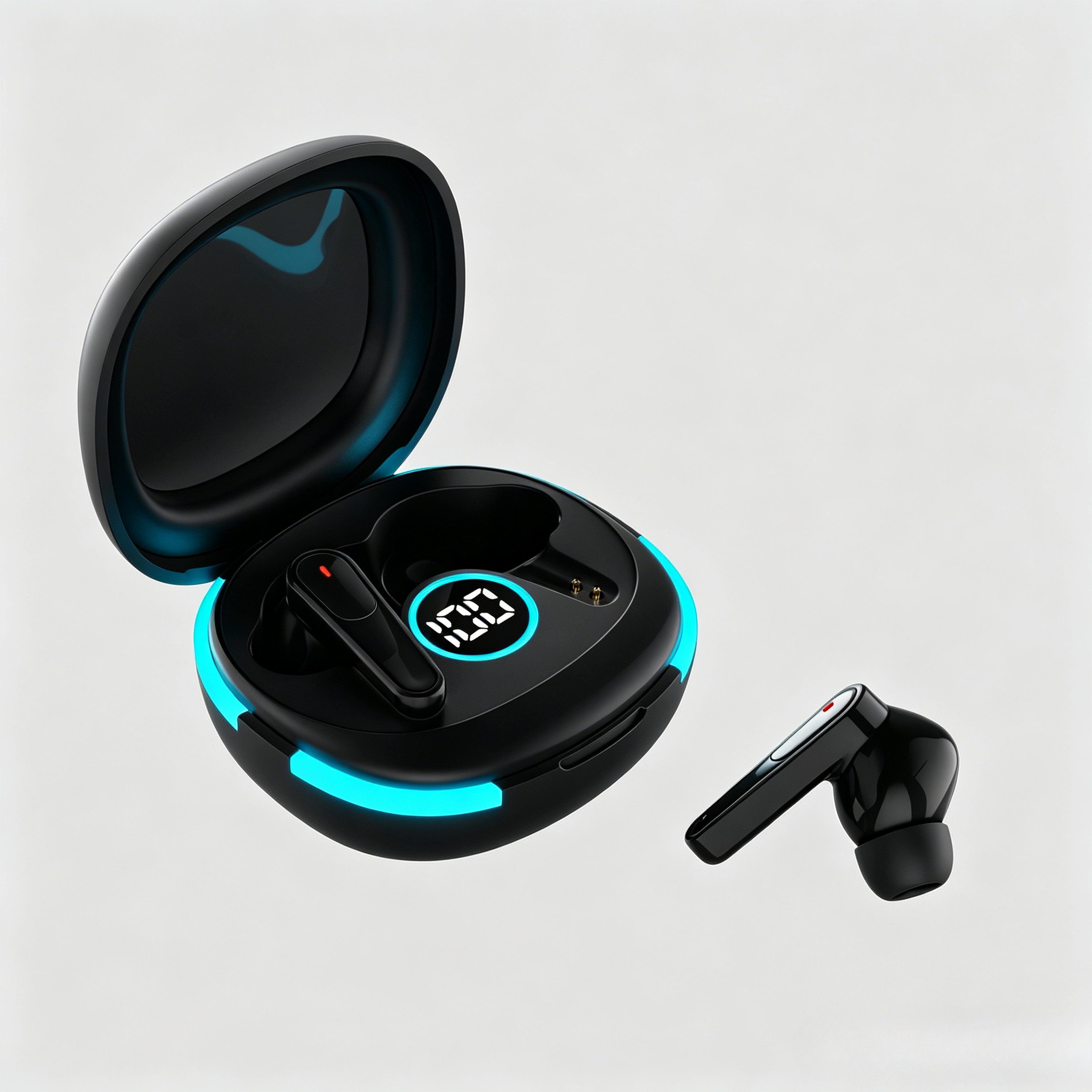 wireless earbuds with led display, bluetooth earbuds, noise cancelling touch control headphones