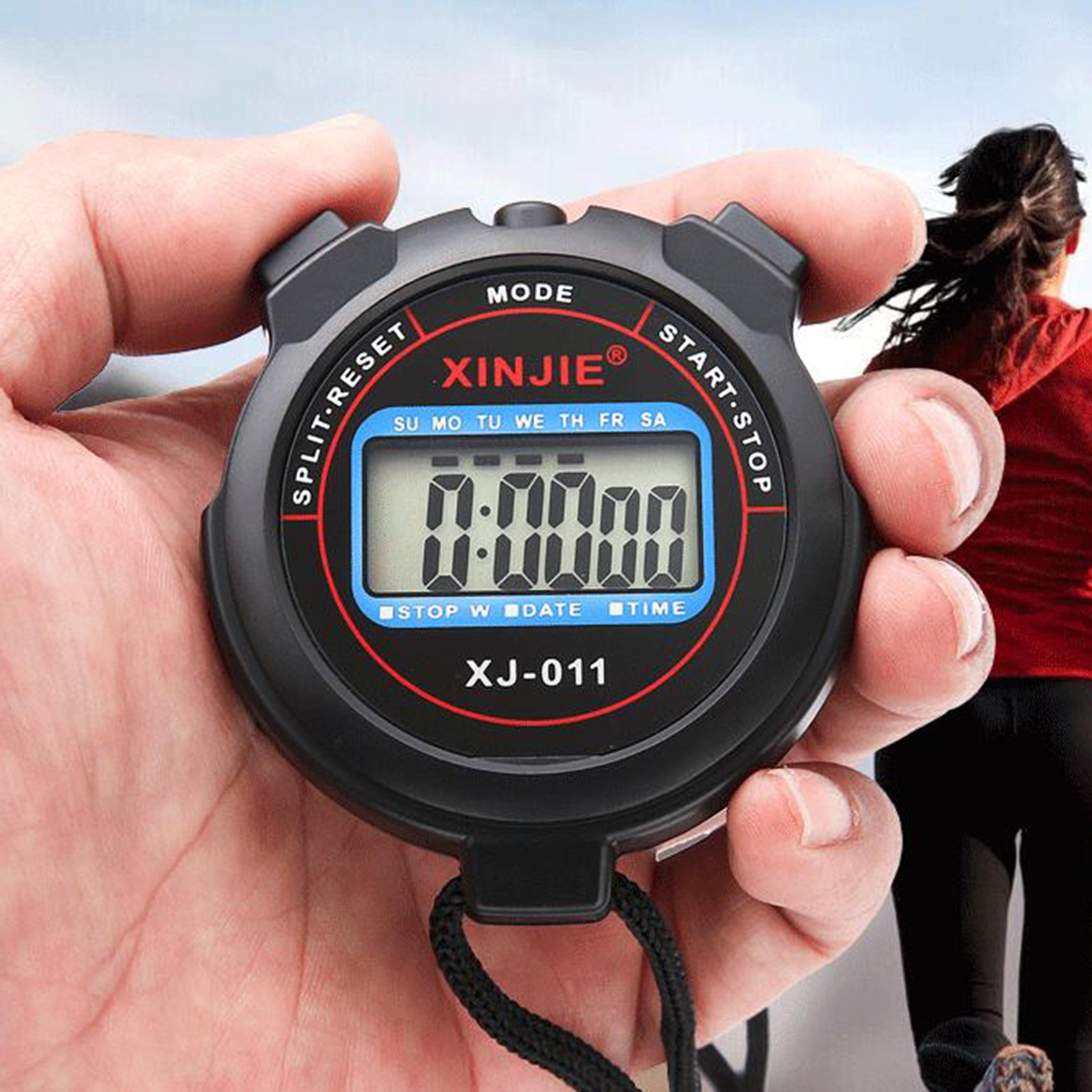 pro digital sports stopwatch waterproof fitness timer with alarm, clock & date display