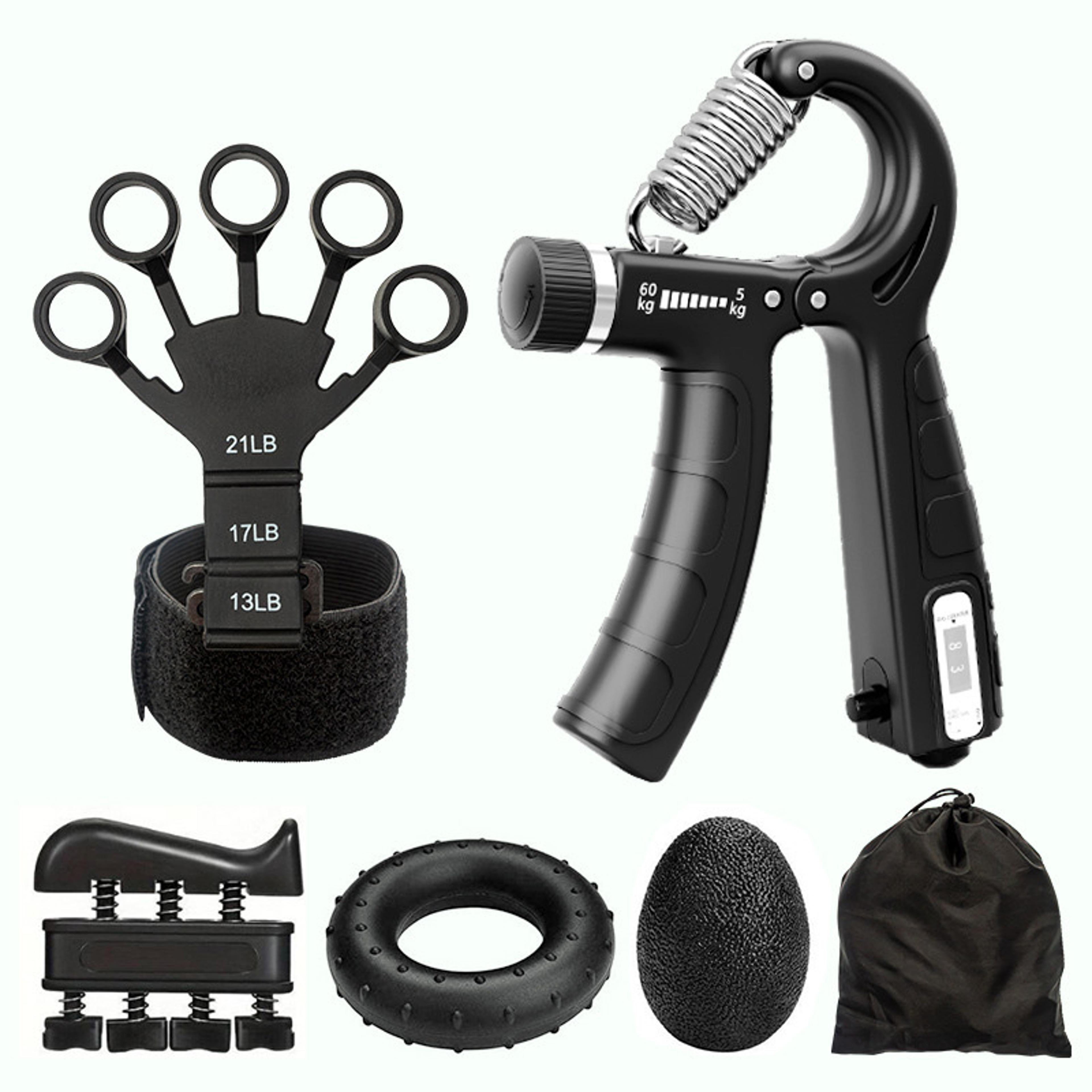 adjustable hand grip strengthener & finger exerciser set with grip trainer ring and stress relief ball