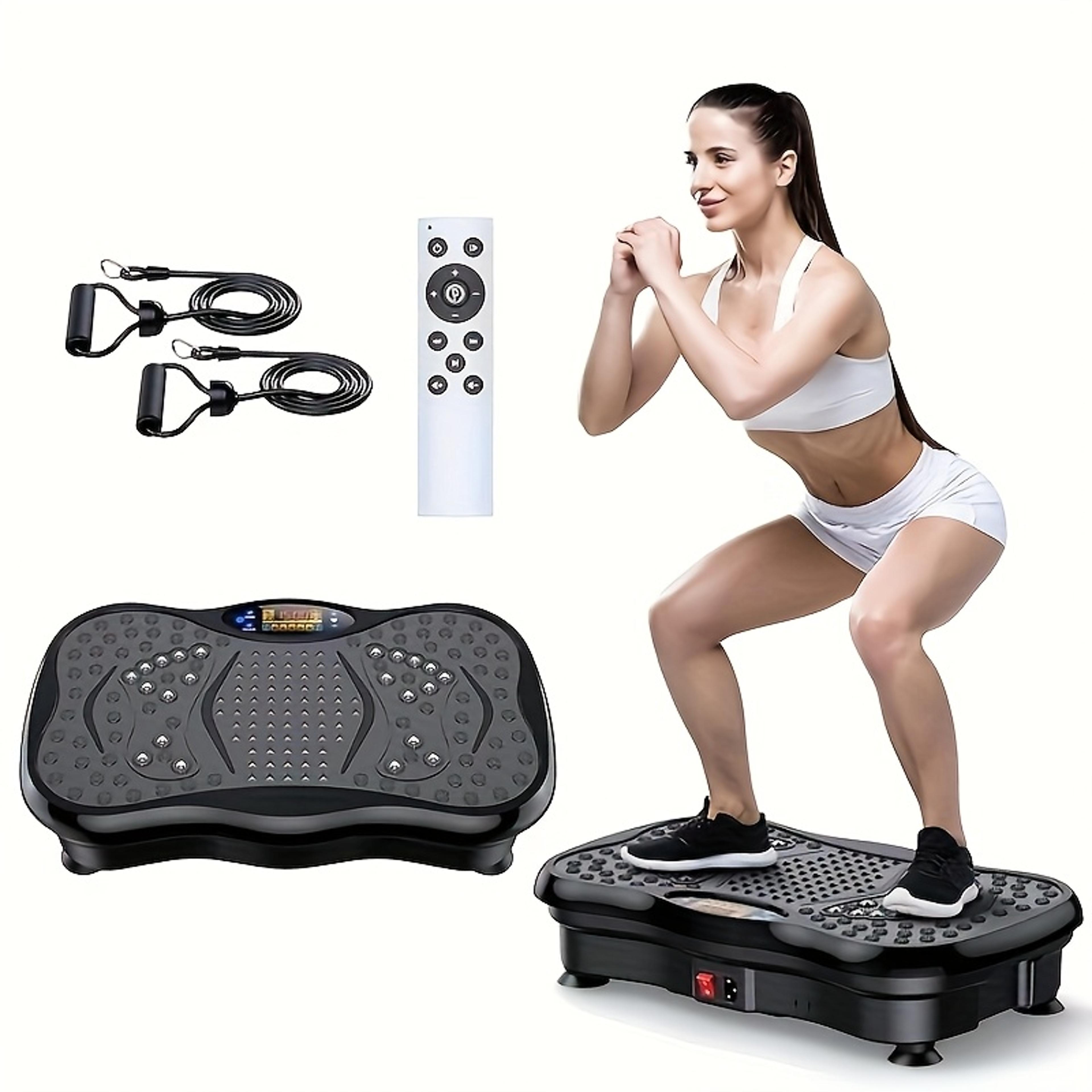compact vibration platform with resistance bands for full body home workout fitness machine
