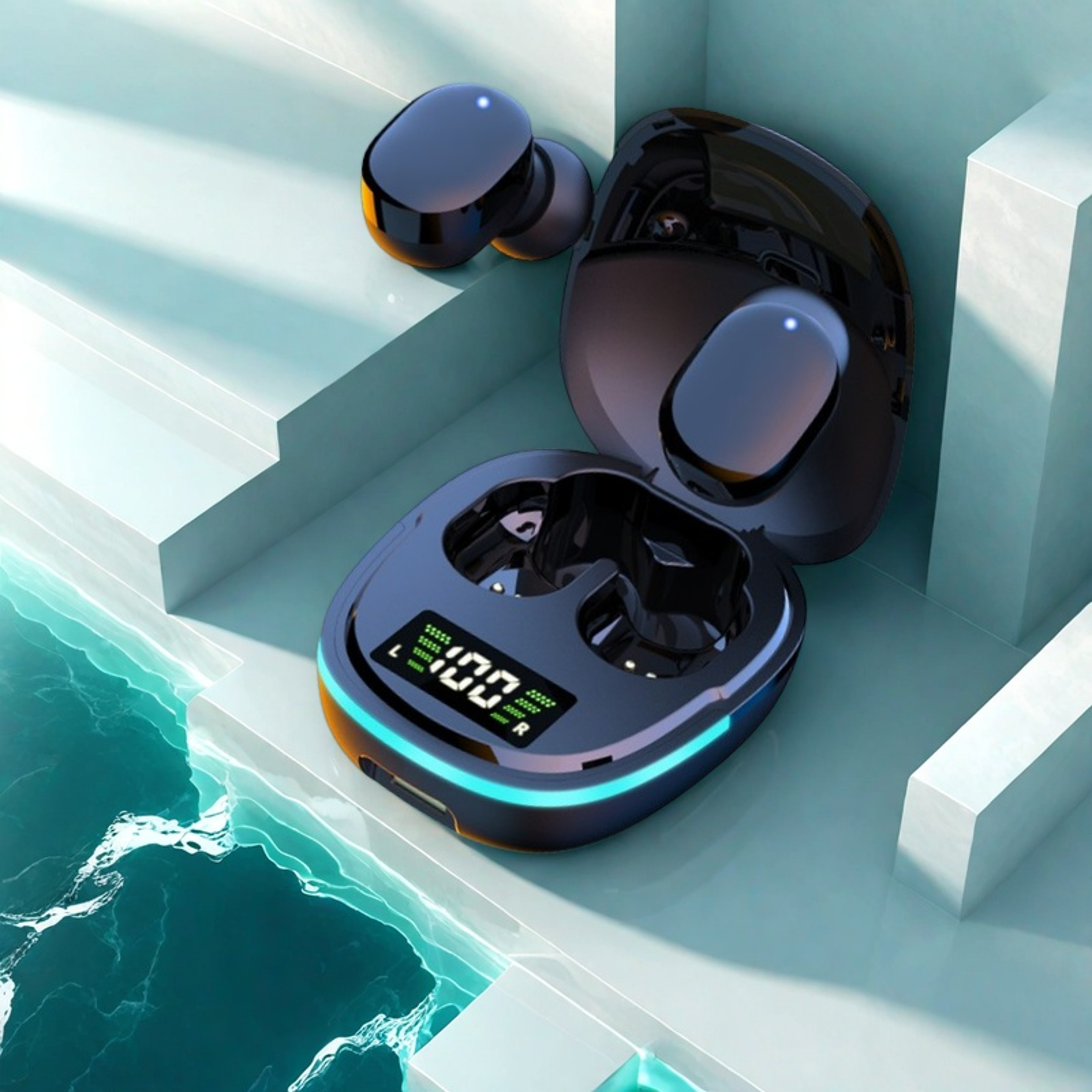 crystalsound bluetooth earbuds with led display noise cancelling & sports fit wireless earbuds