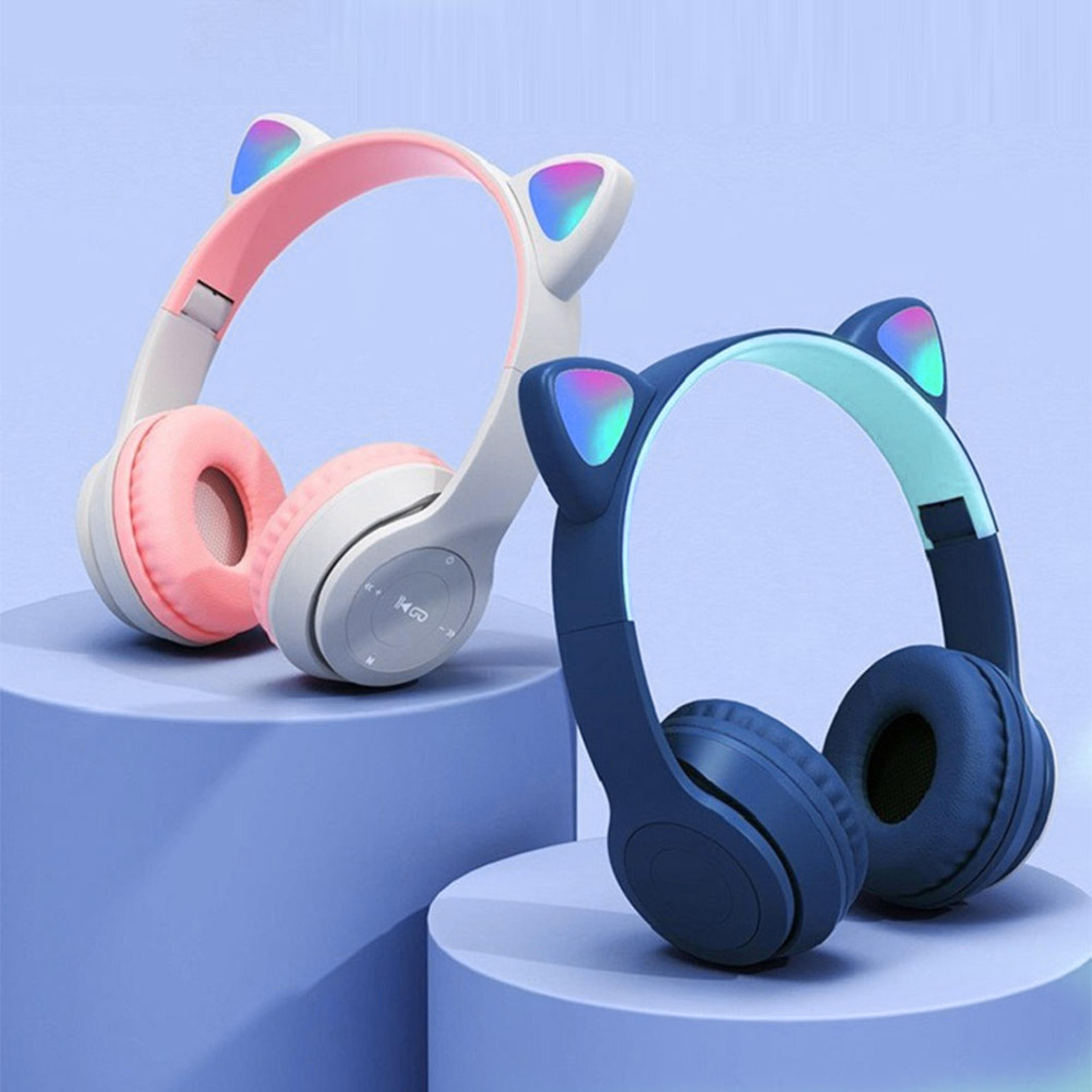 cute cat ear bluetooth headphones wireless over ear stereo bass headset for kids & adults