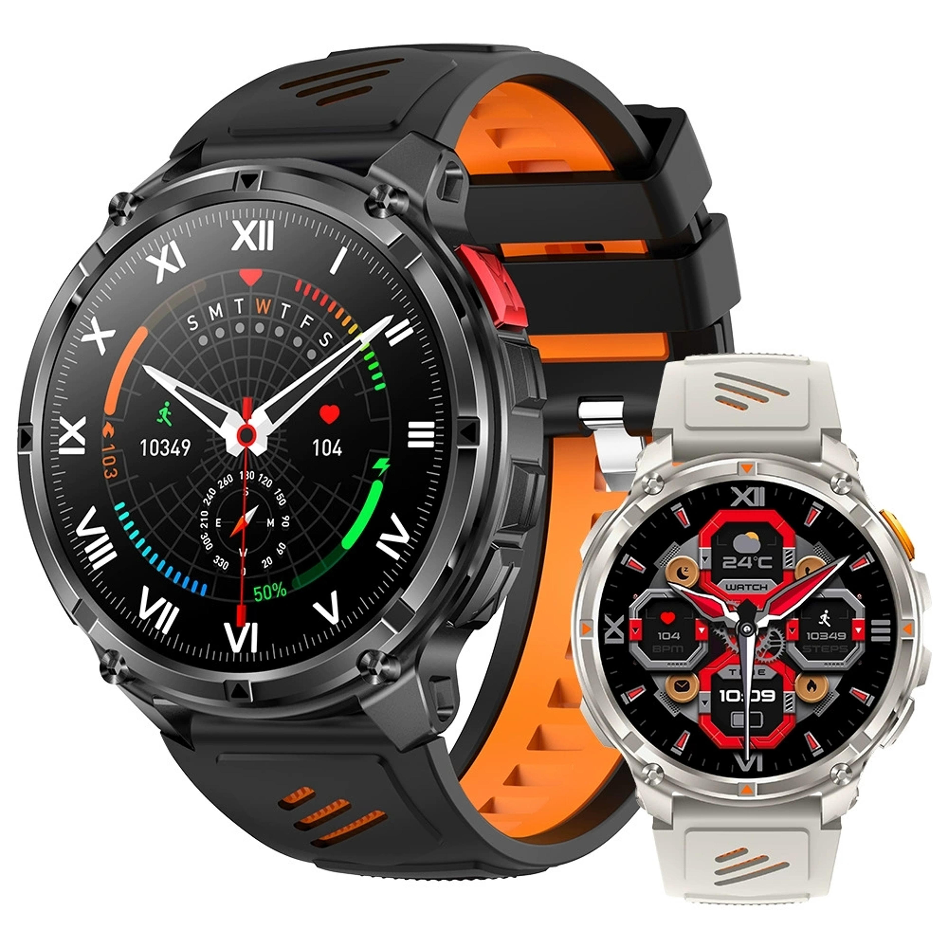 ht33 outdoor smart watch with bluetooth calling smartwatch, led flashlight & long battery