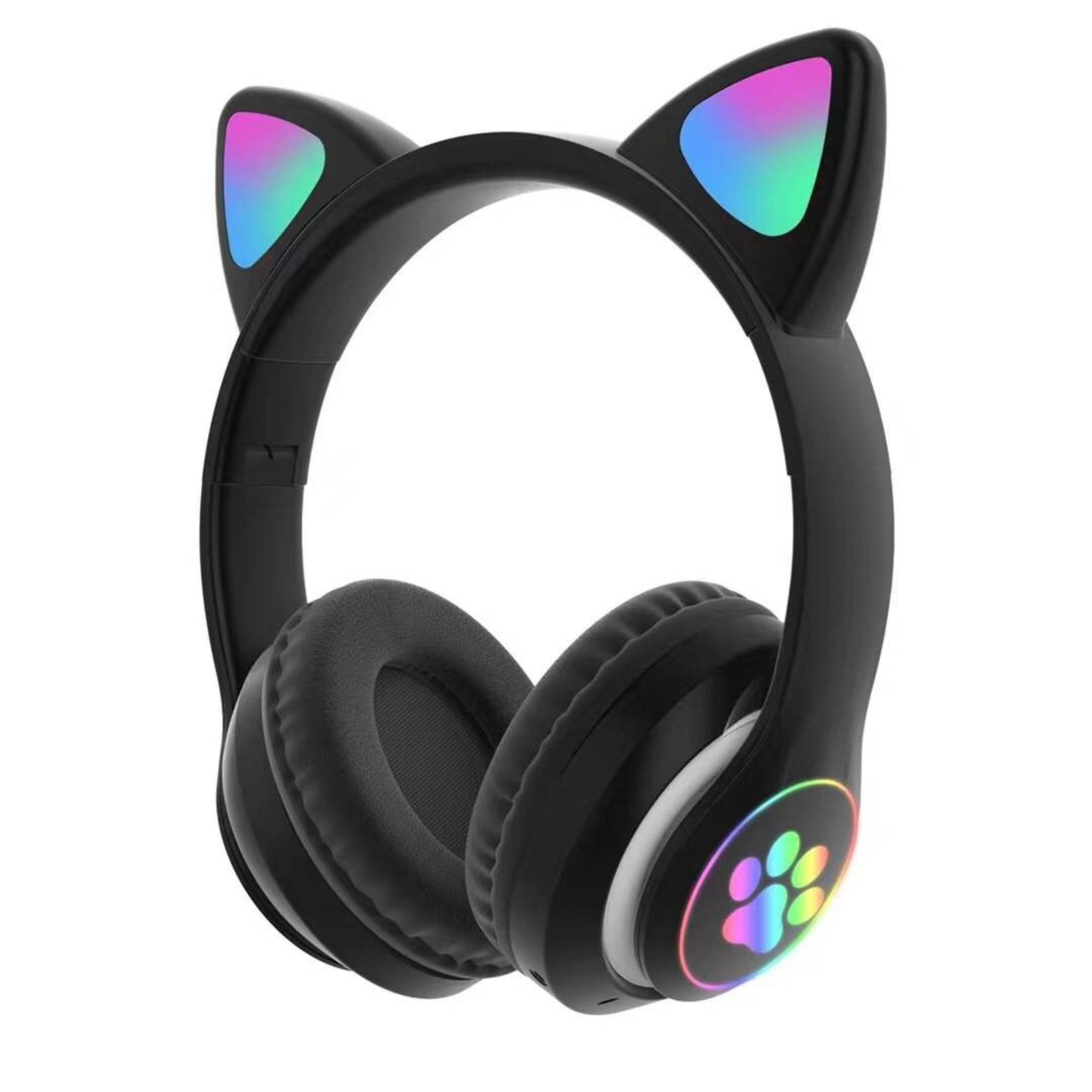 cute cat ear headphones bluetooth 5.0 wireless kids headphones with led lights mic & tf card