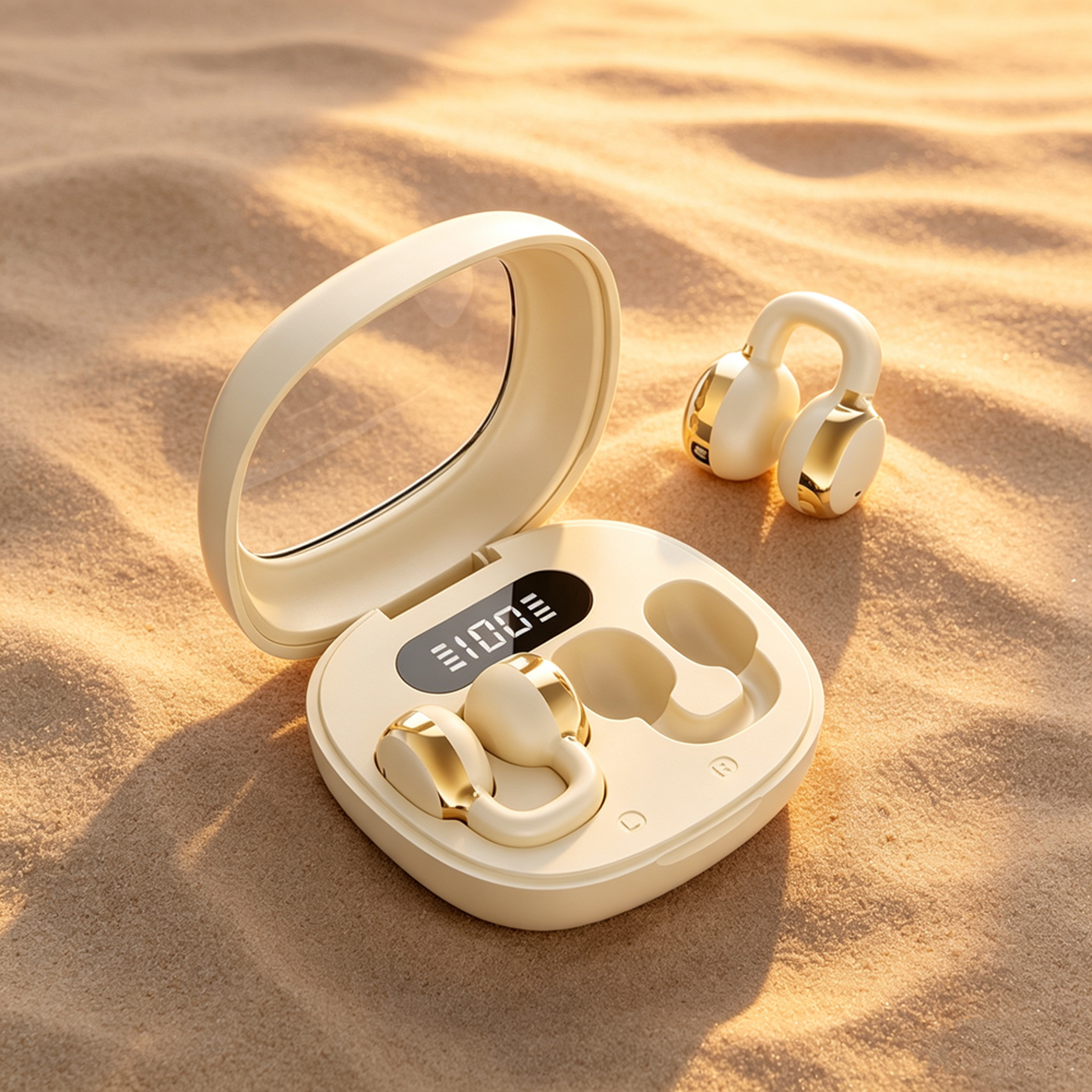 open ear bluetooth ear clip headphones with digital display and low latency audio