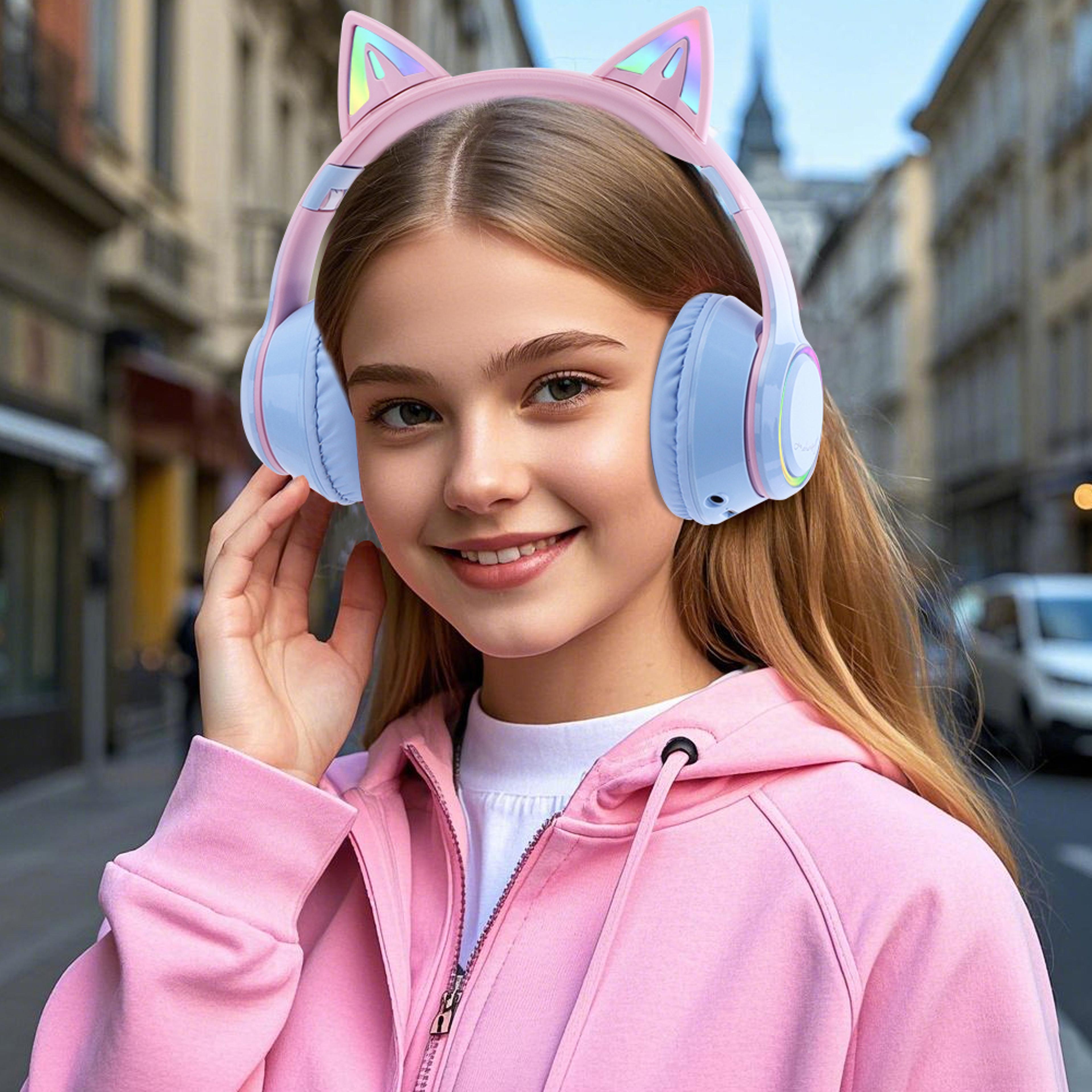 rgb cat ear bluetooth headphones with mic for kids and girls