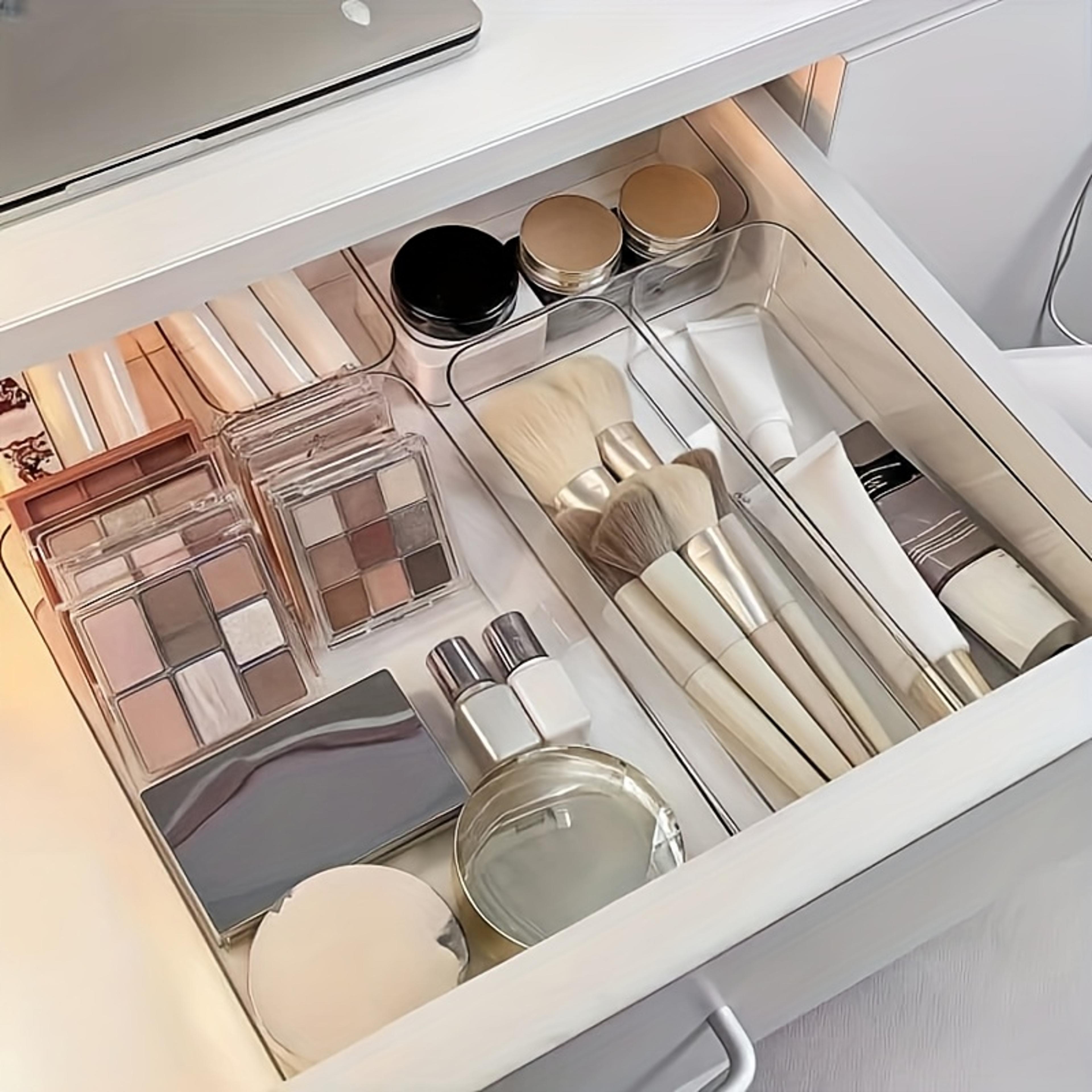 clear drawer organizer set with modular storage trays for vanity kitchen and office