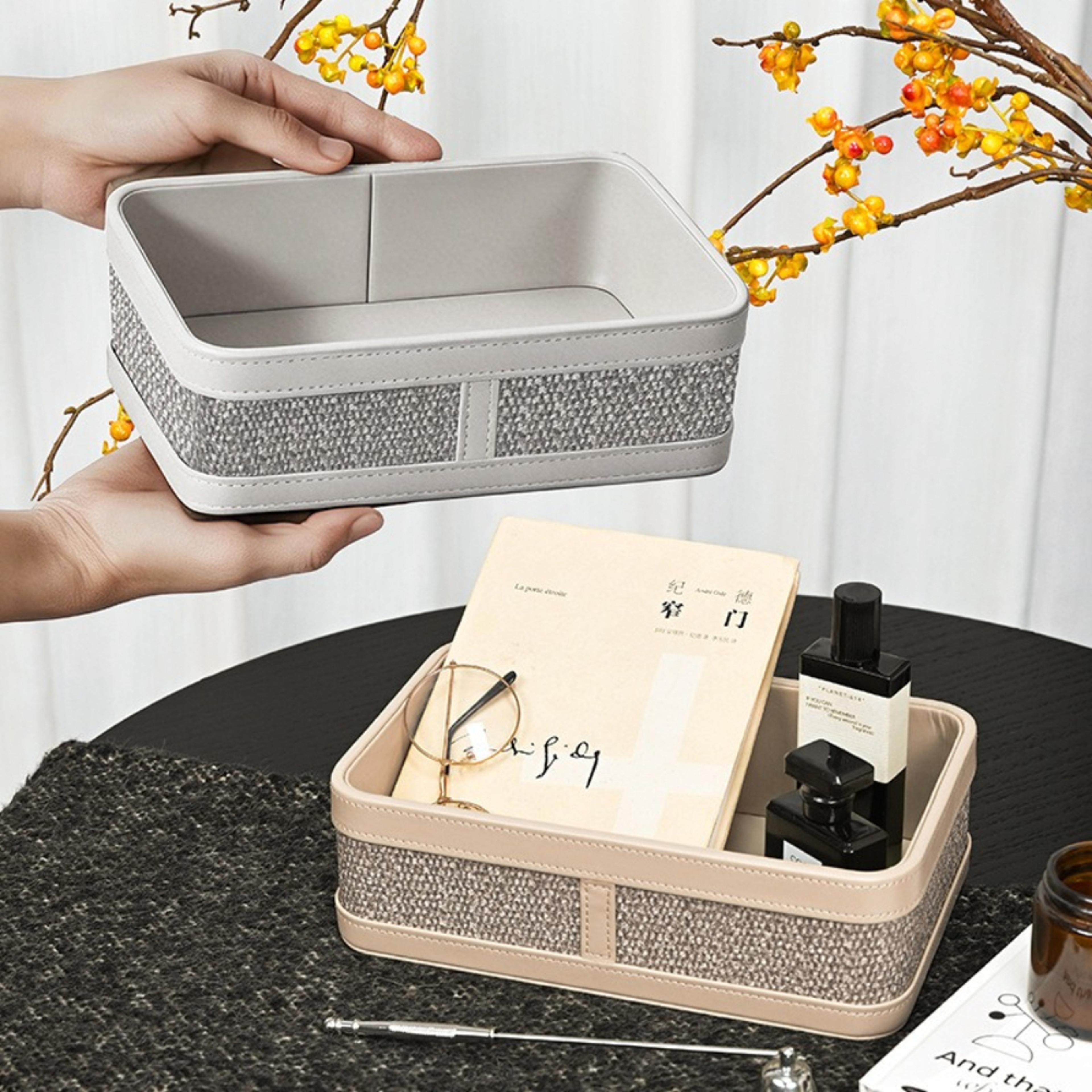 tweed woven leather catchall tray for jewelry, keys and everyday essentials