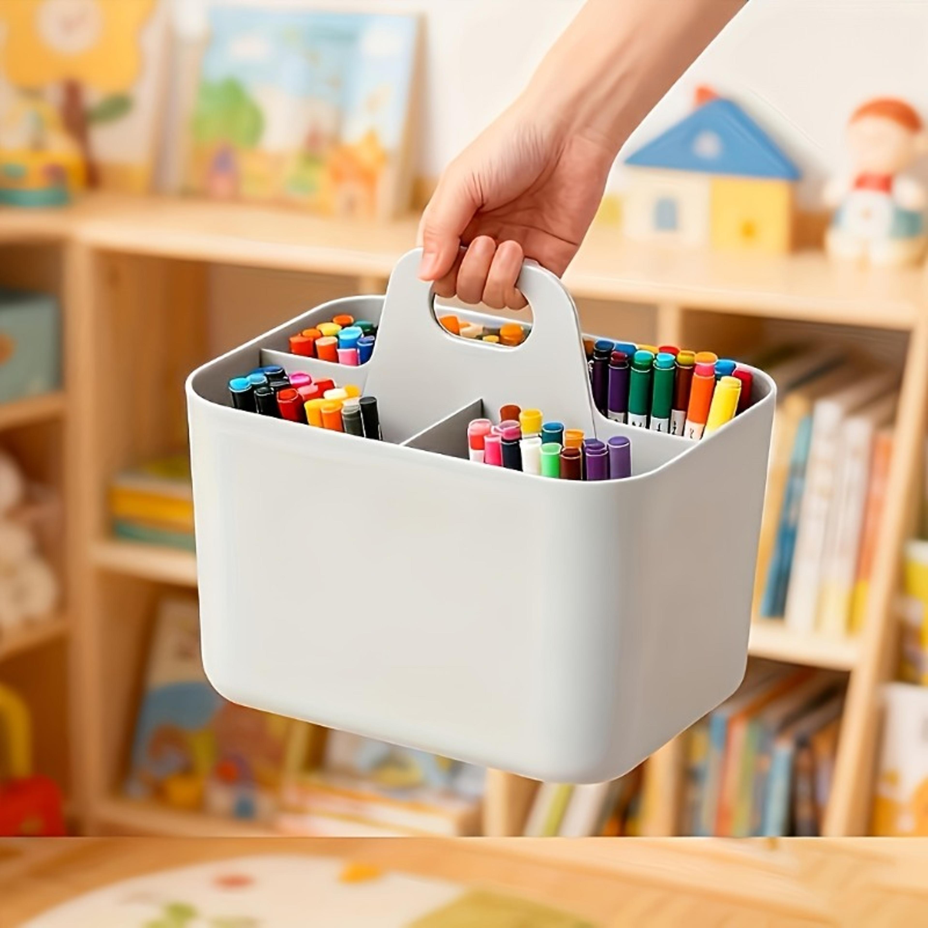 3 compartment portable storage caddy with handle for stationery and craft supplies