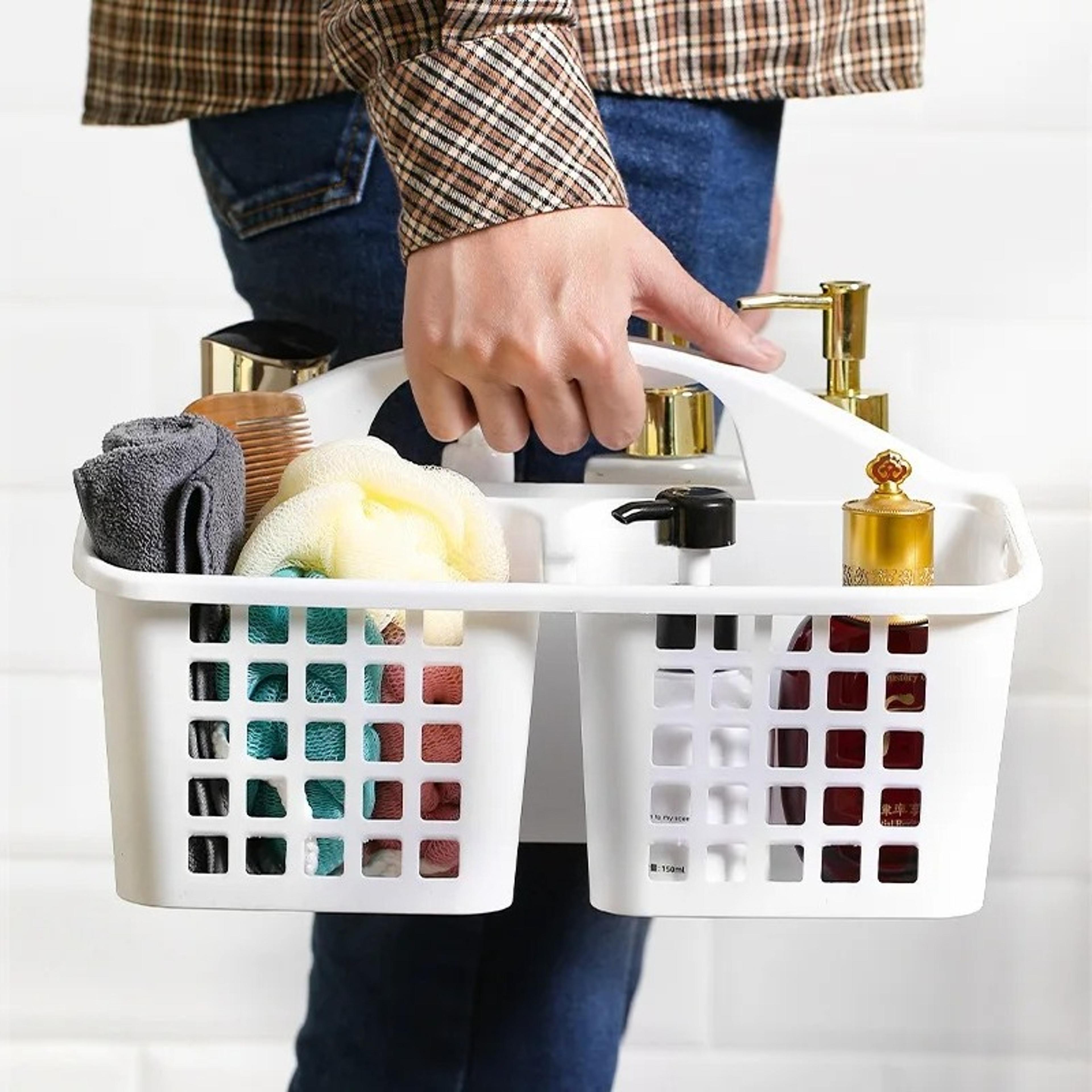 portable shower caddy with handle and compartments for dorm bathroom storage