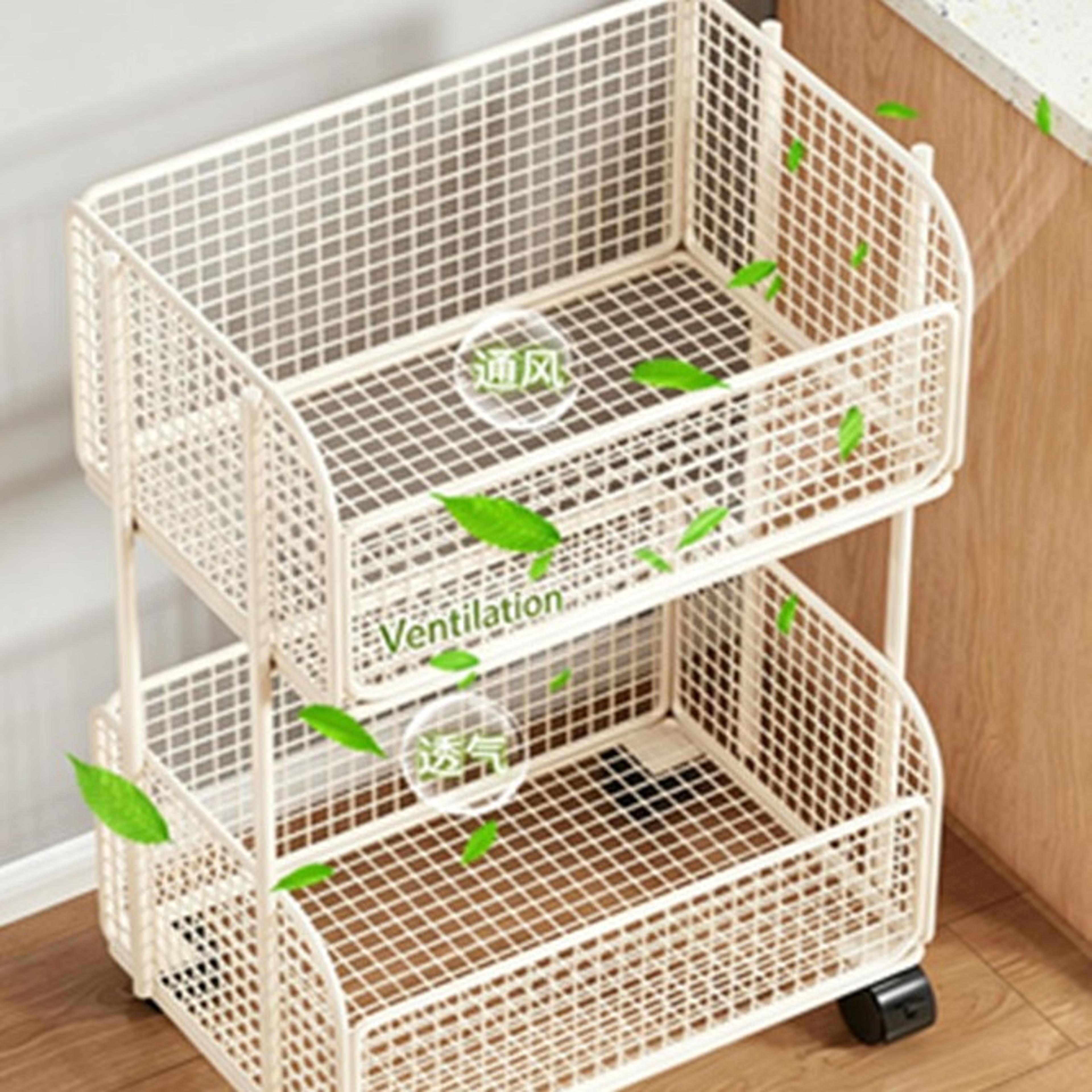rolling vegetable storage rack with fruit baskets and kitchen organizer cart