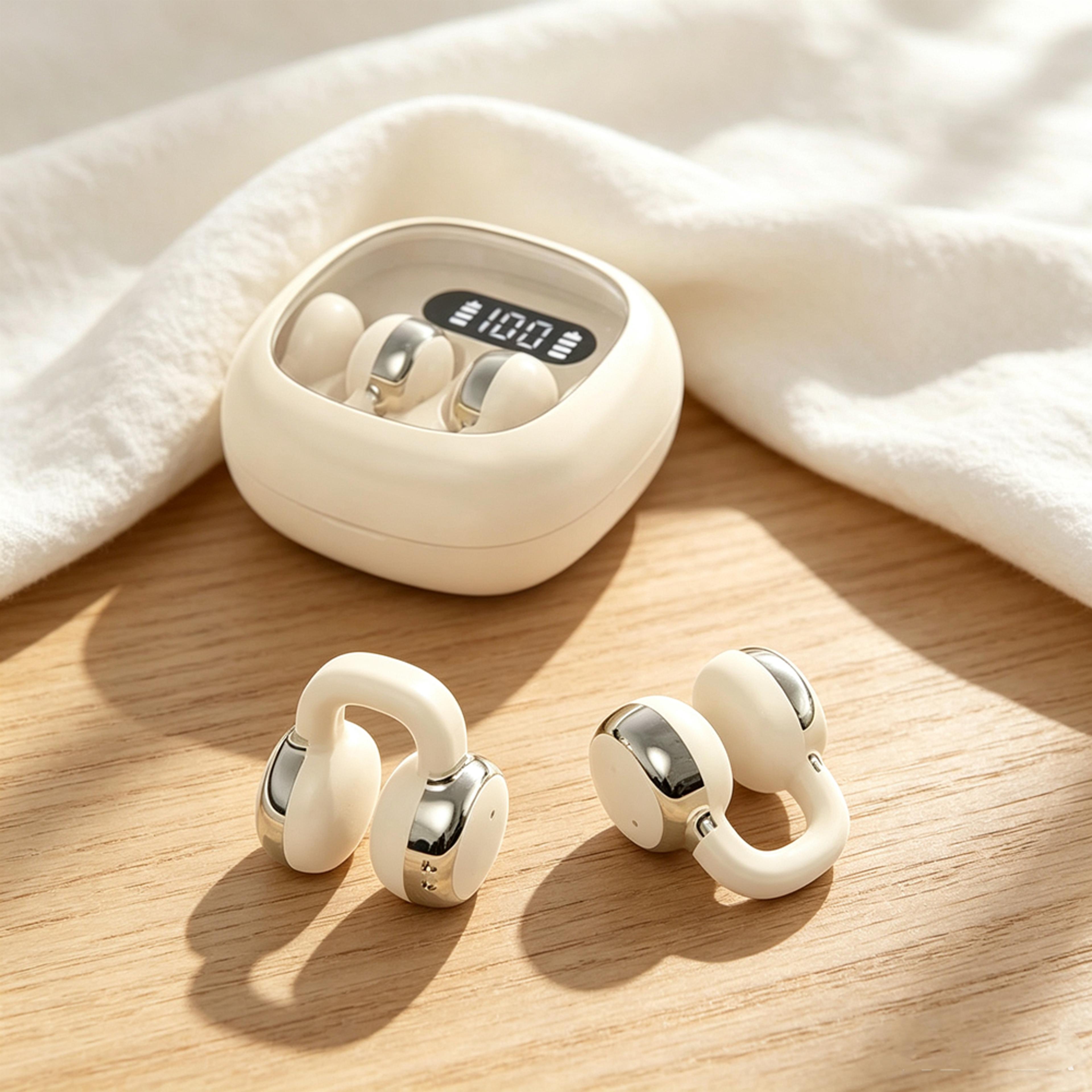 bluetooth 5.3 open ear clip wireless headphones for sports with hd mic and noise reduction