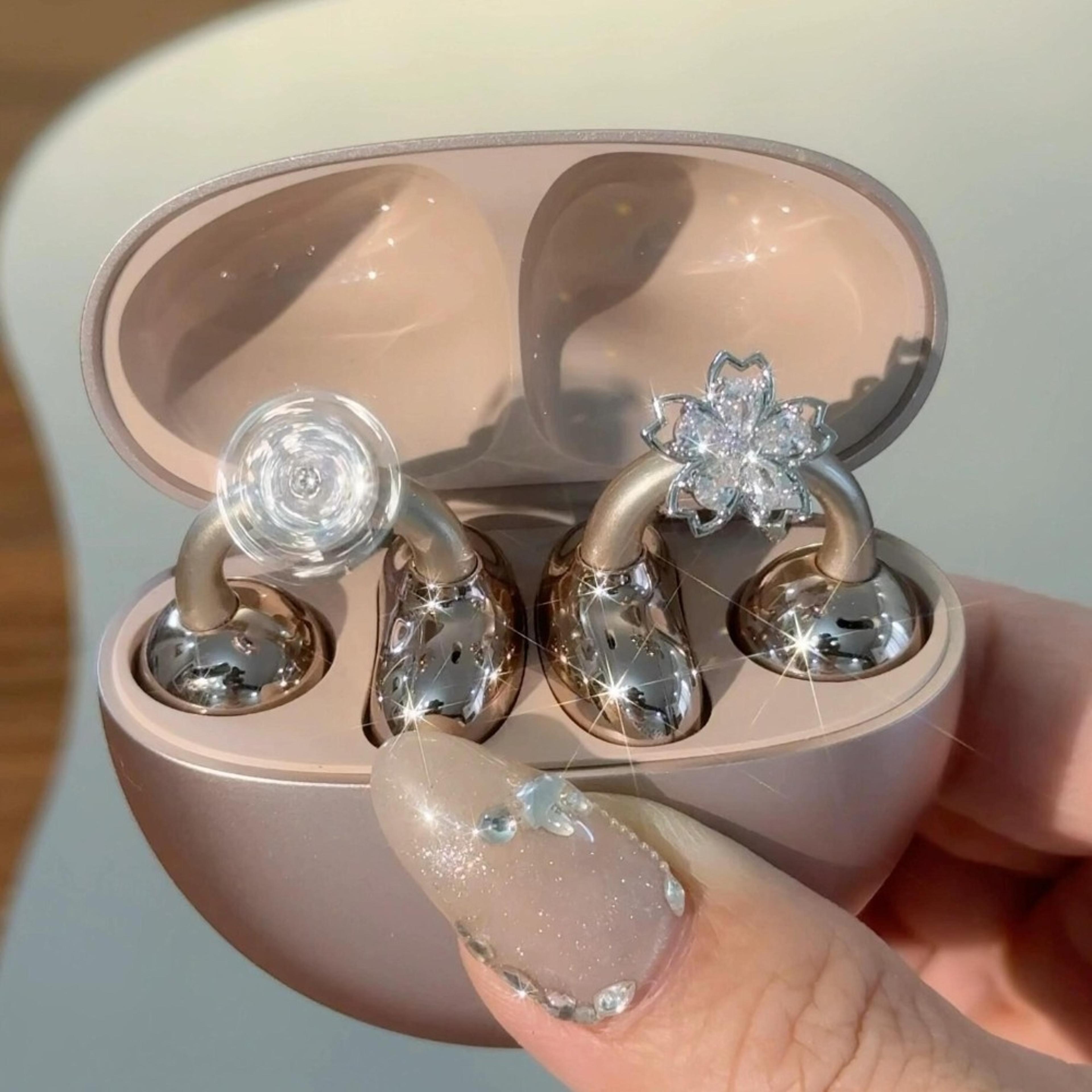 rotating flower earbud jewelry clip on earphone accessories 1 pair