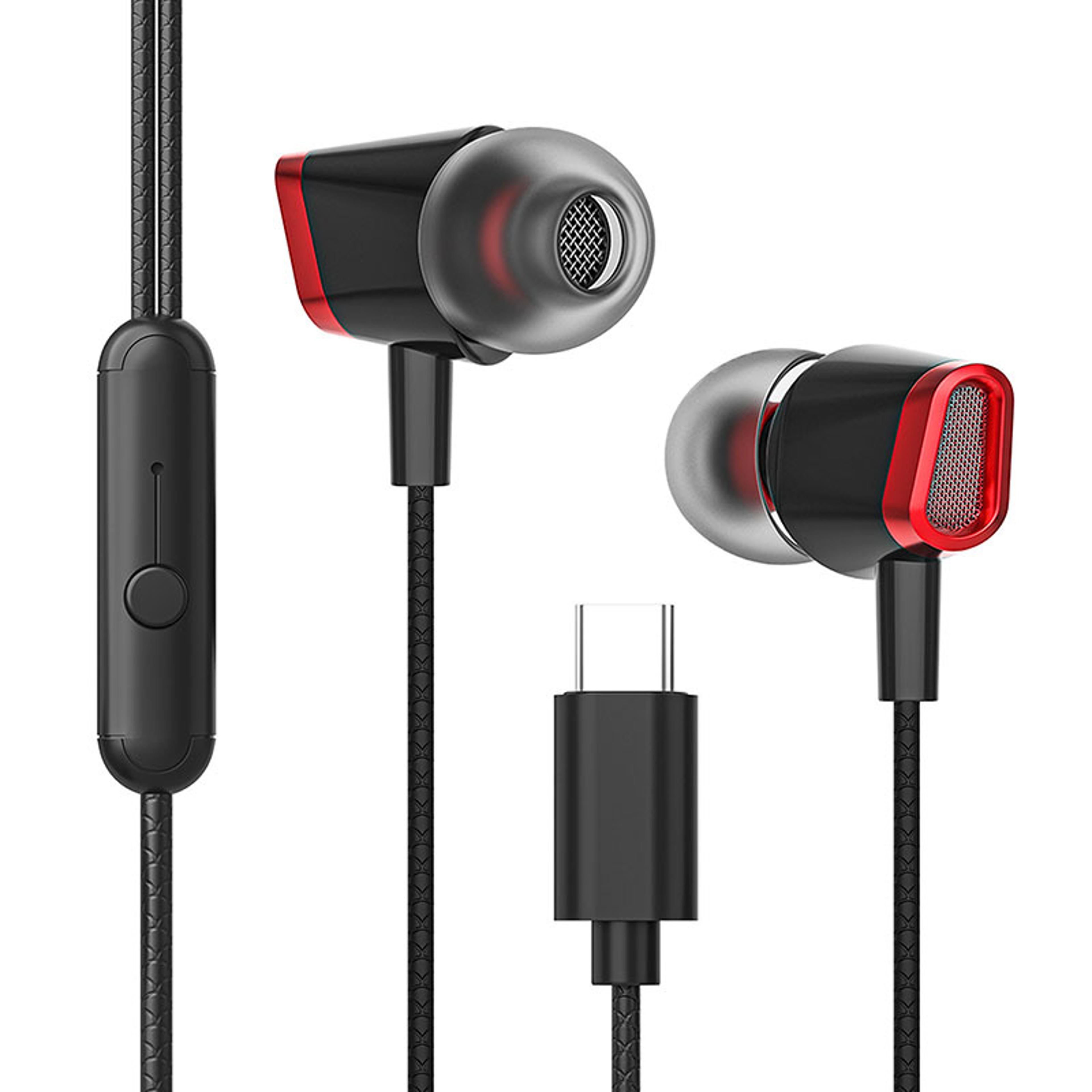 type c wired earbuds with microphone hifi stereo bass earphones