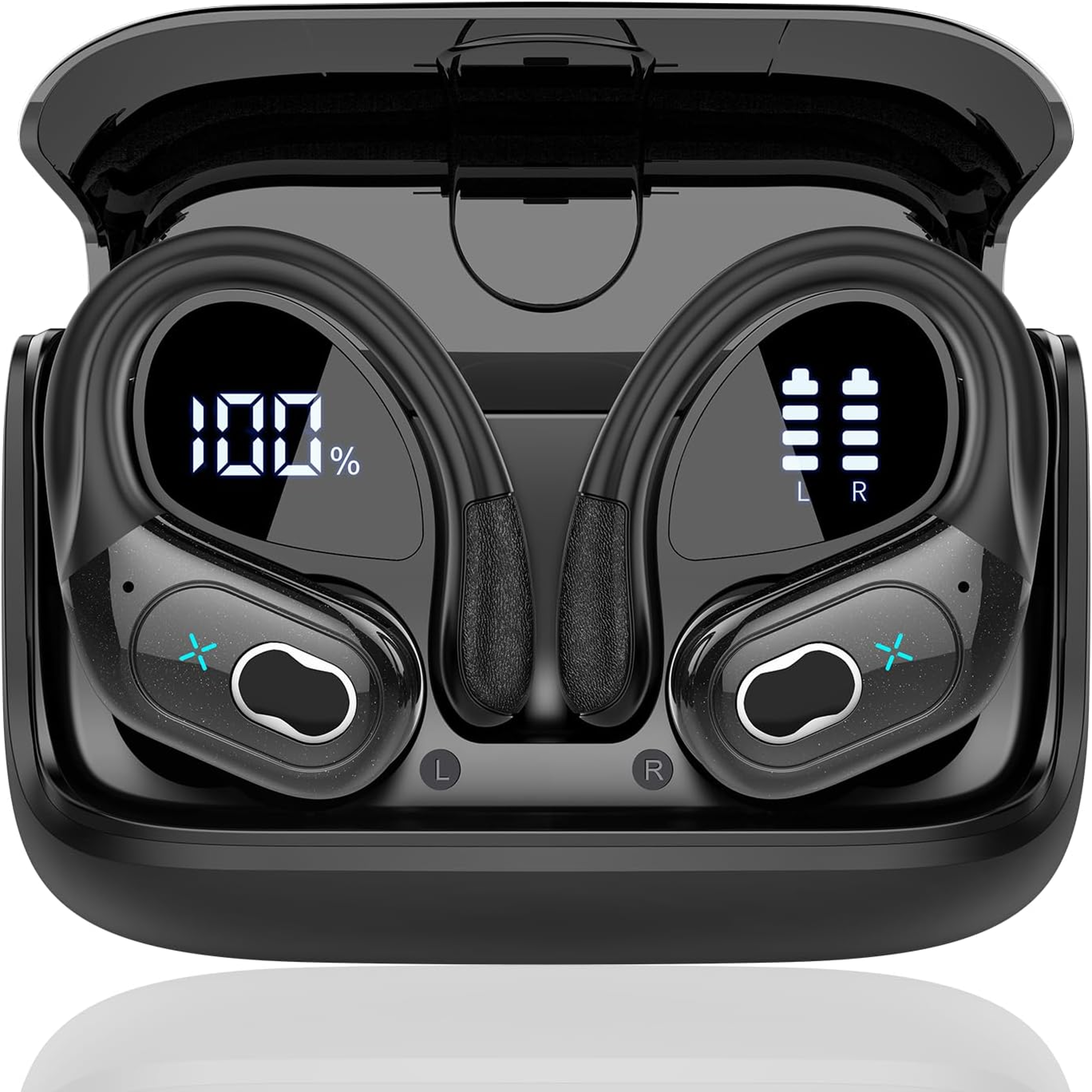 bluetooth 5.4 wireless sports earbuds with hifi bass noise cancelling and led touch controls