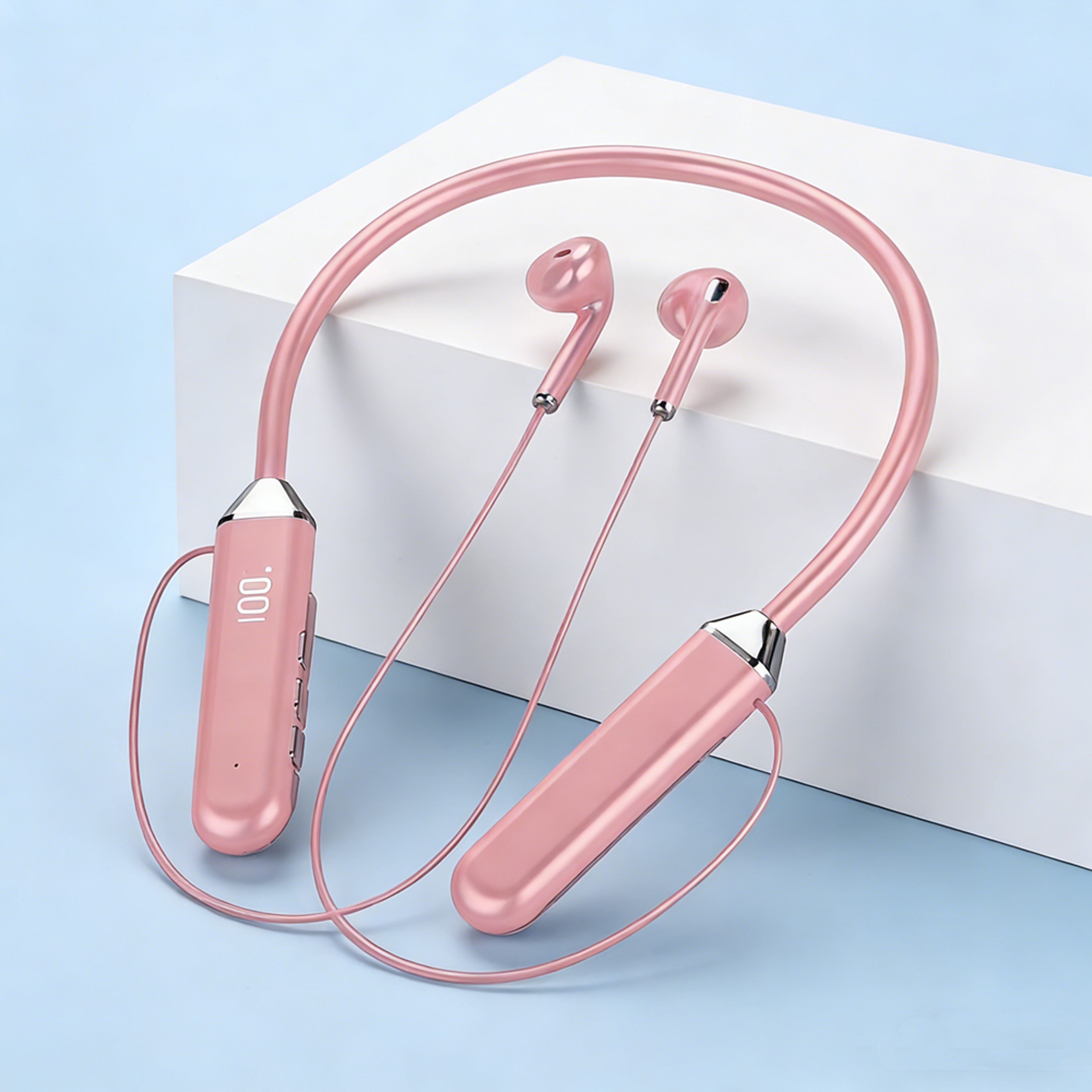 bluetooth 5.3 wireless neckband earphones with mic and power display for sports and gaming