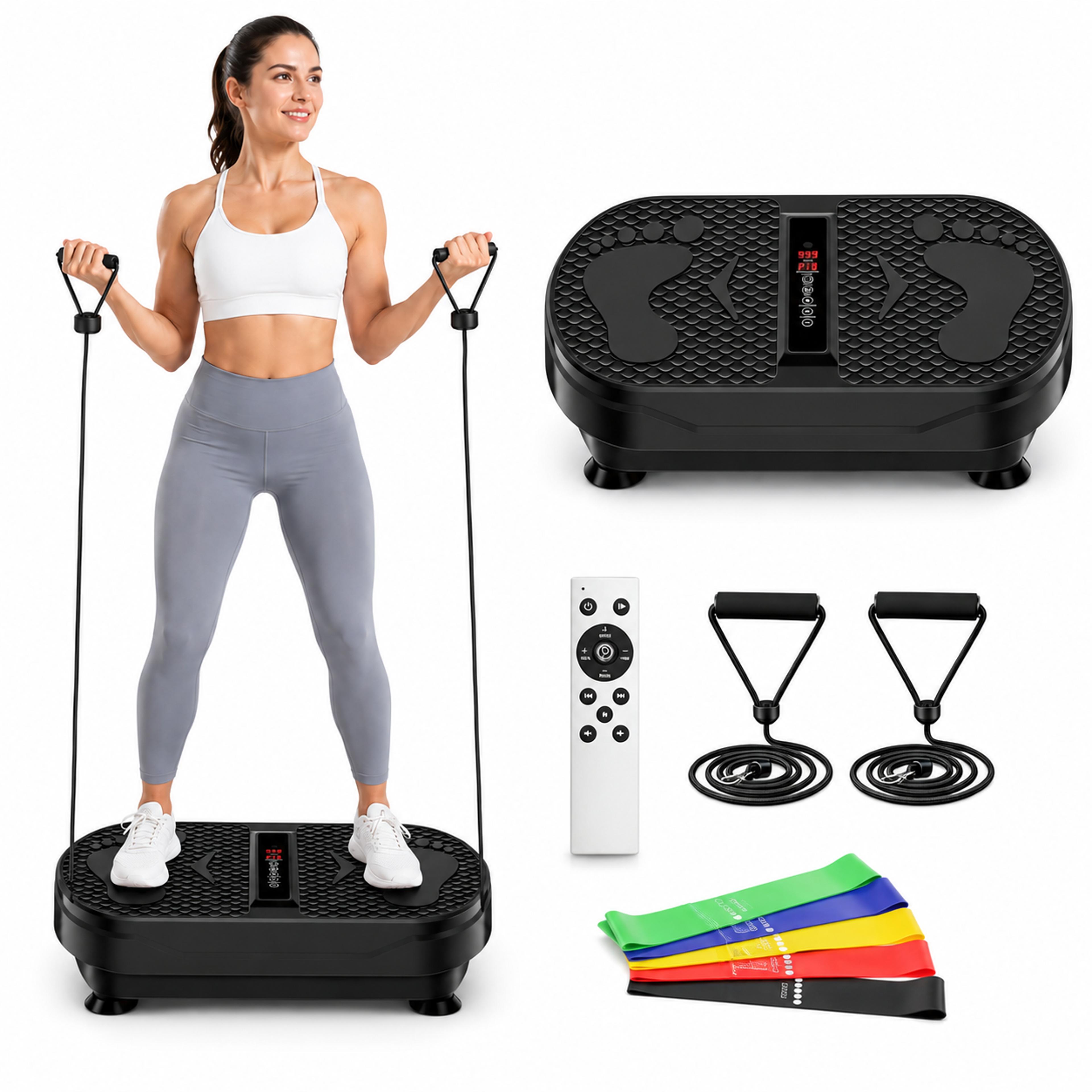 whole body vibration plate exercise machine with resistance bands and remote control
