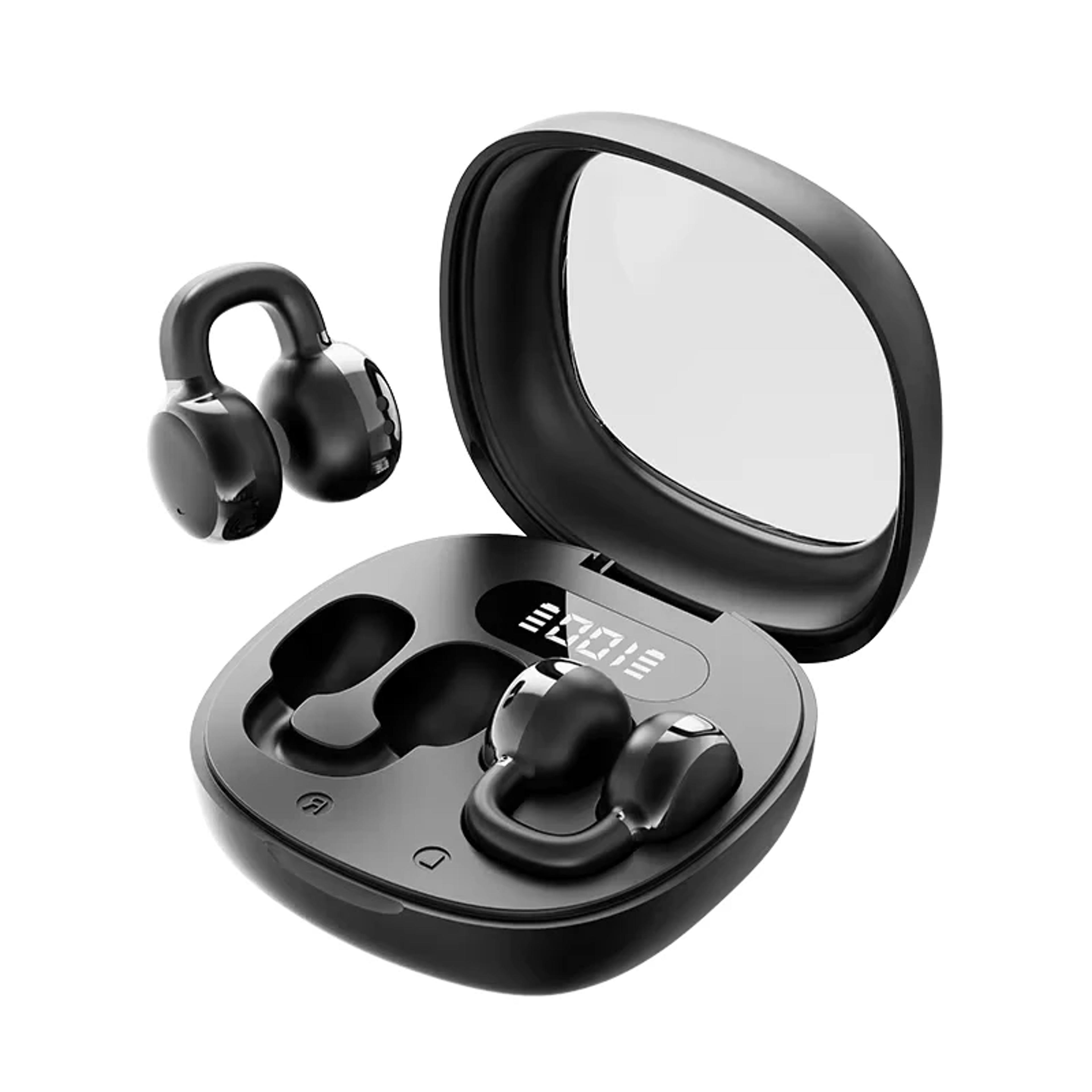 comfortfit clip on bluetooth earbuds with digital display and type c charging