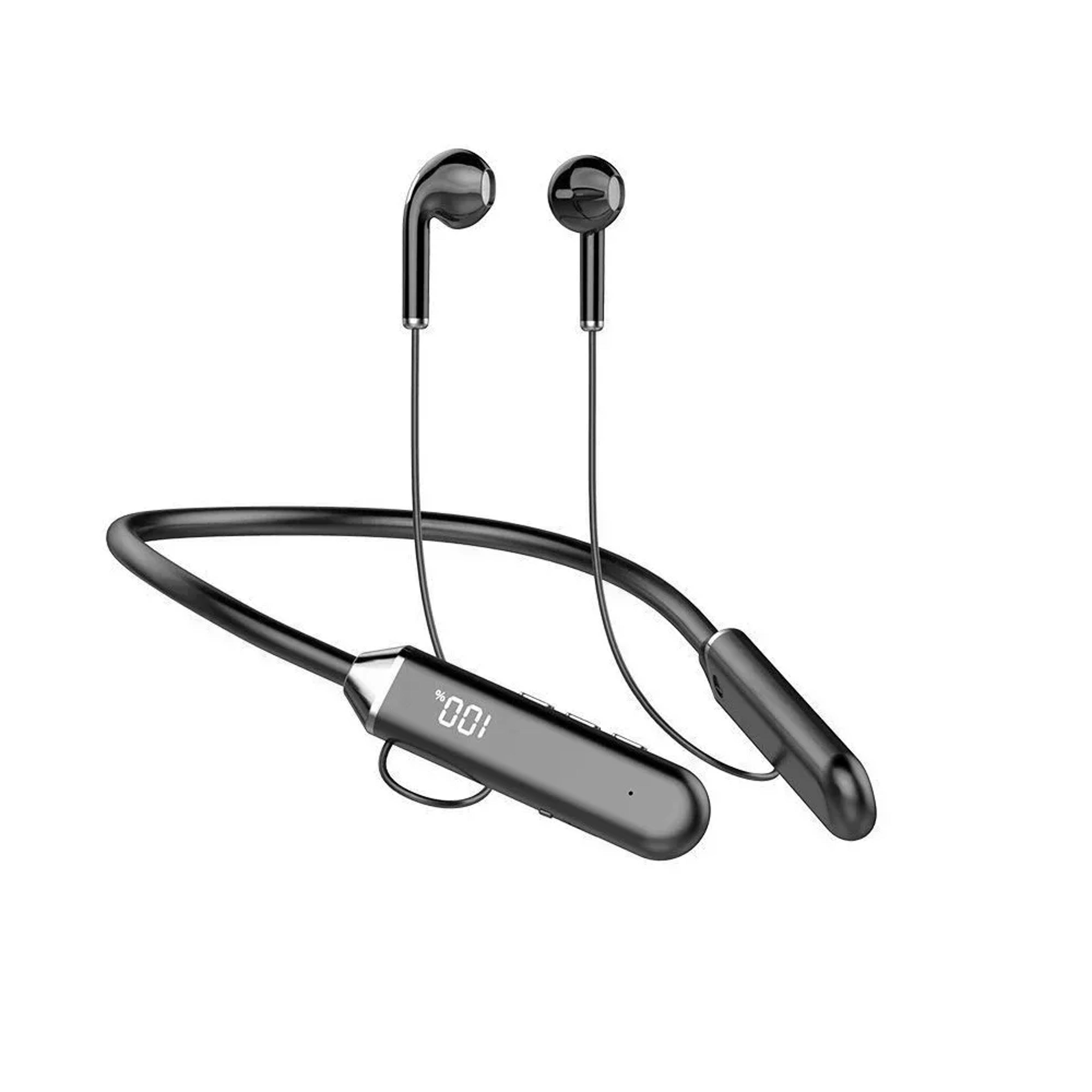 bluetooth 5.2 wireless neckband earphones with power display and mic