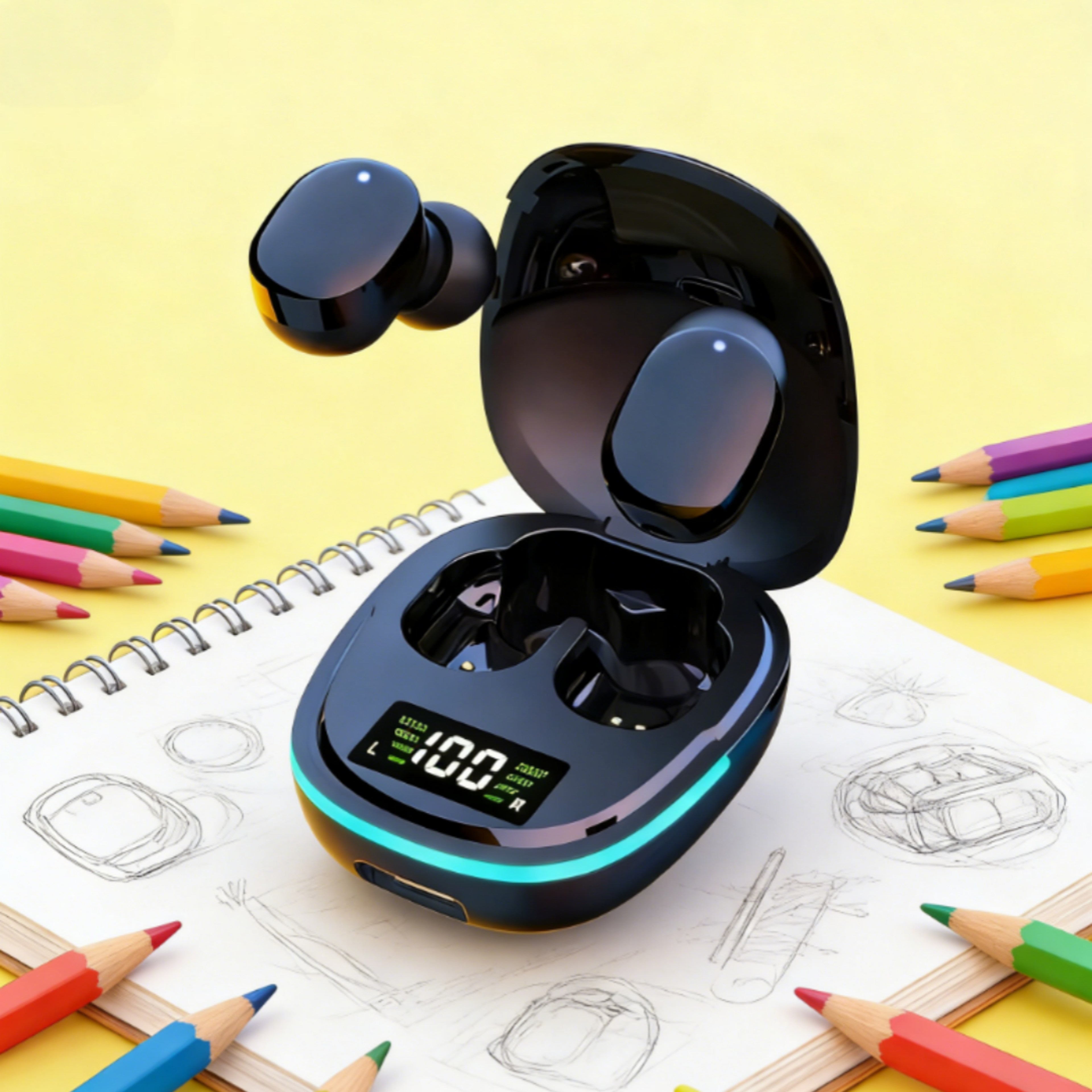 tws wireless bluetooth earbuds with noise cancelling mic and led display