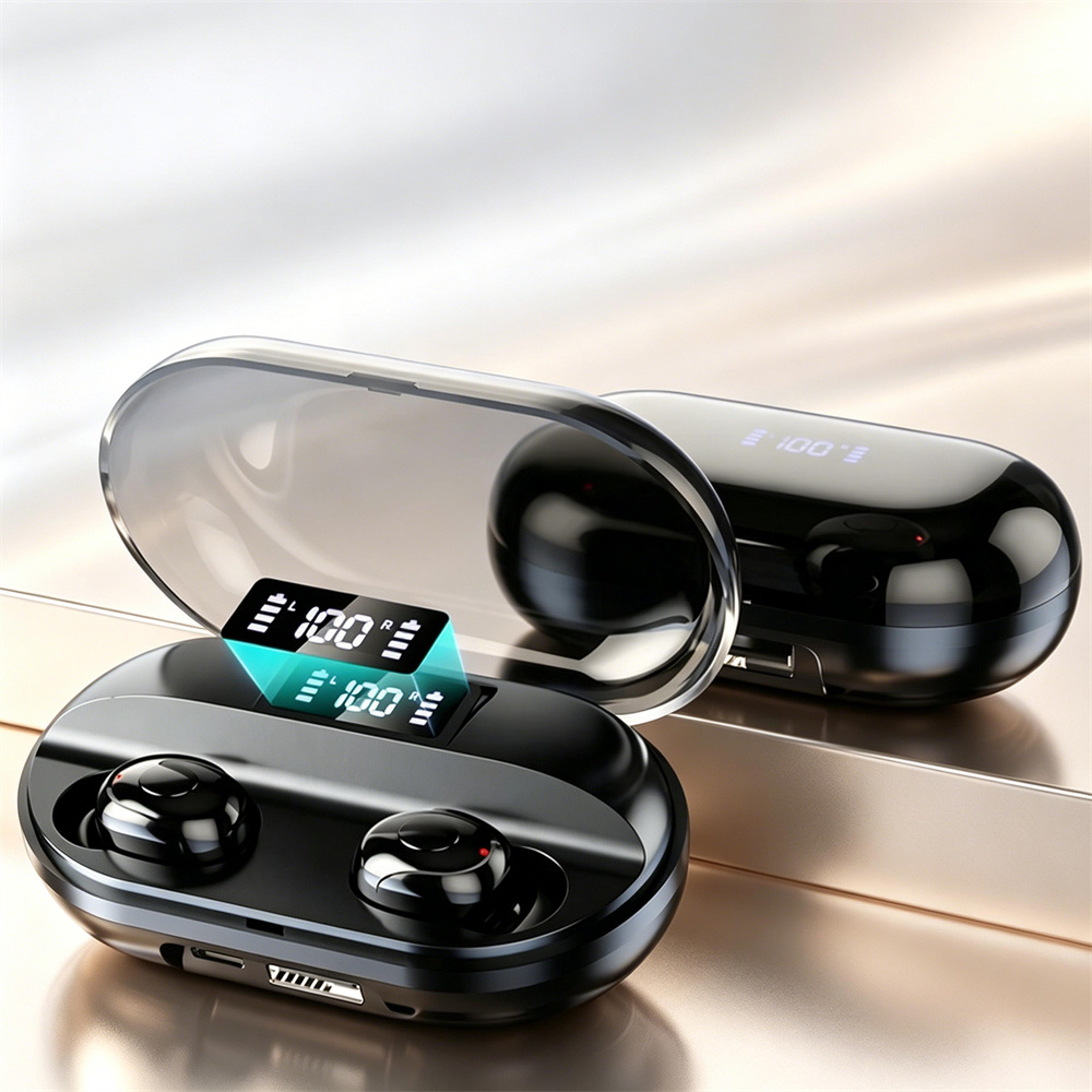 hifi wireless bluetooth earbuds with low latency gaming mode and digital display