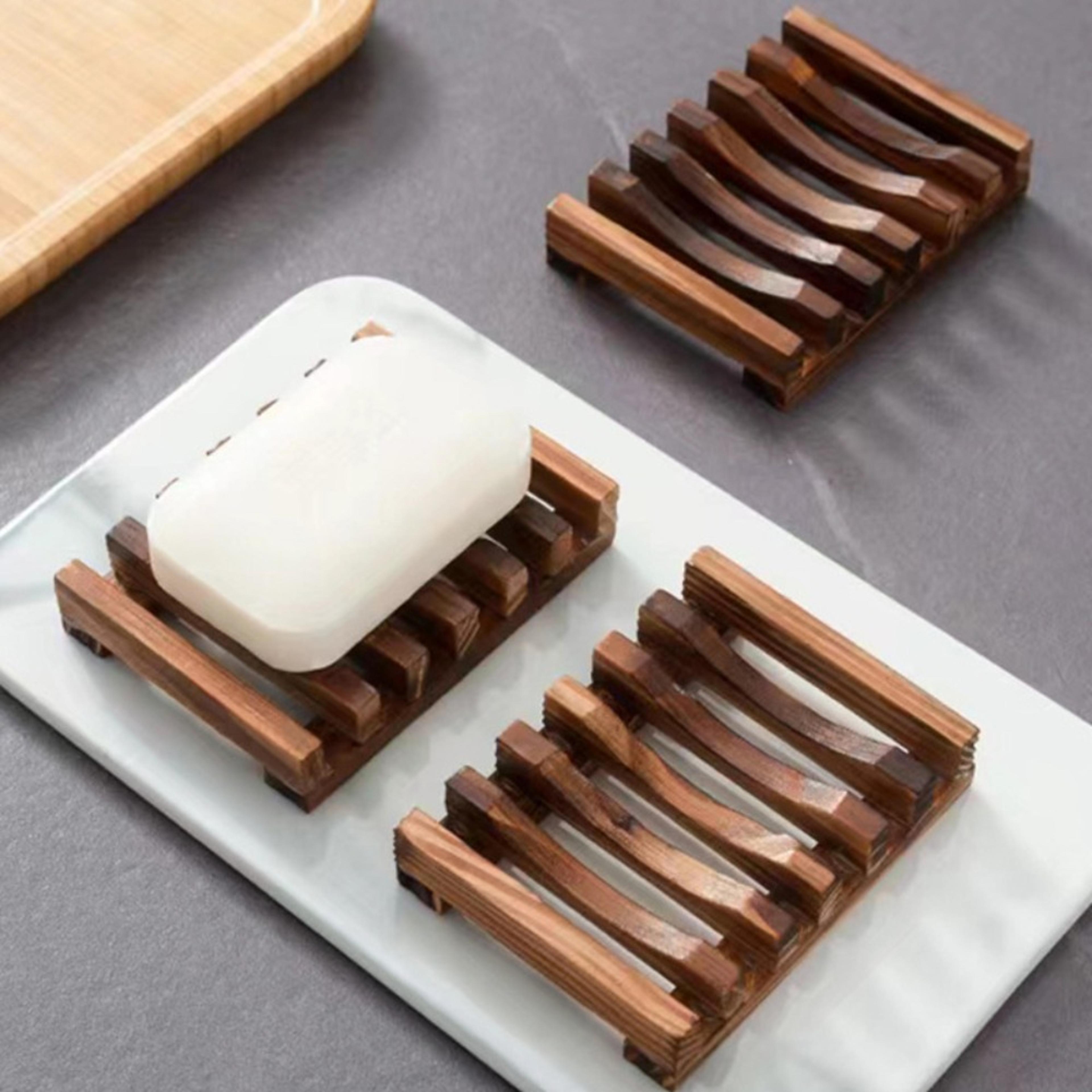natural wooden soap dish with drainage soap saver tray for bathroom and kitchen