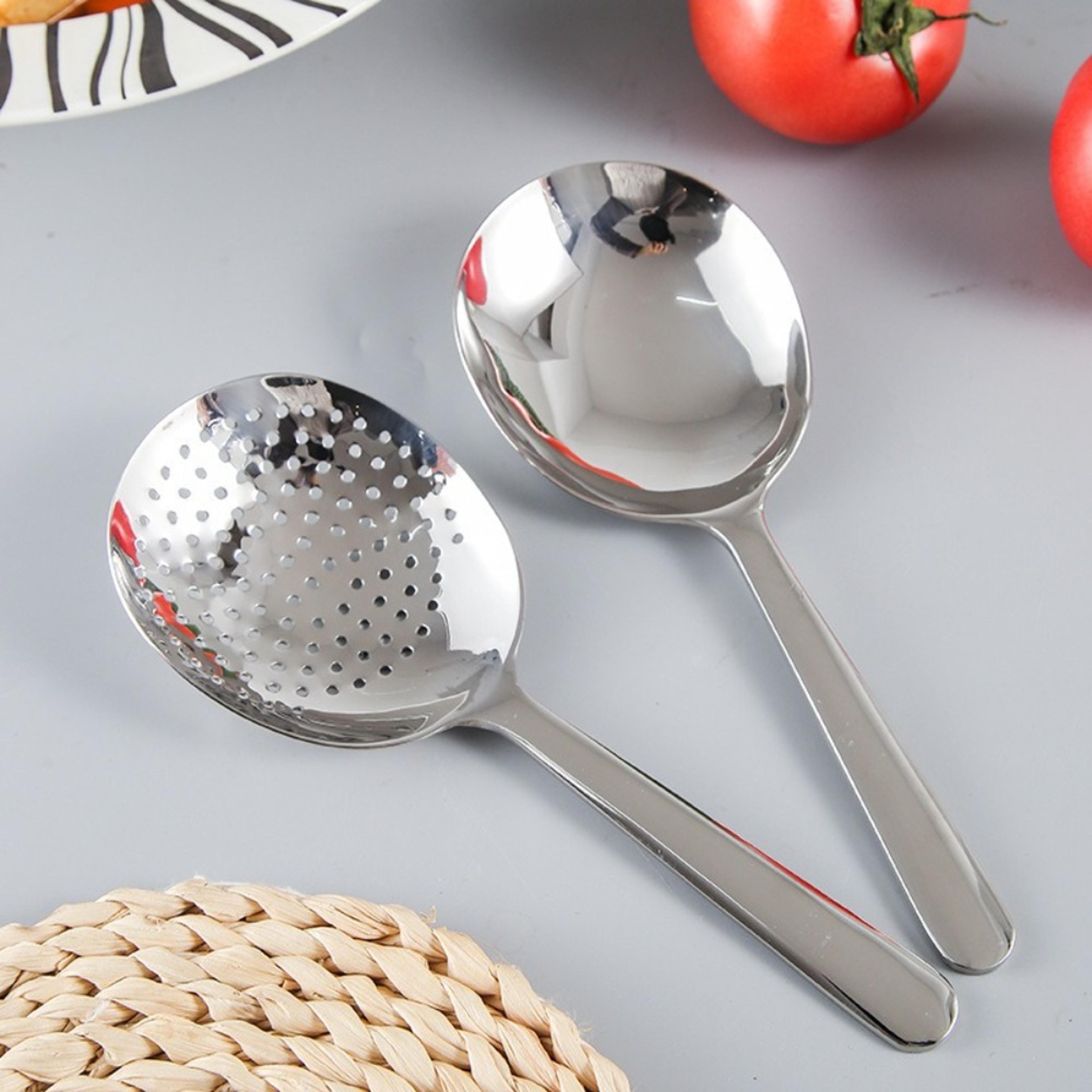 large stainless steel rice serving spoon with drain hole