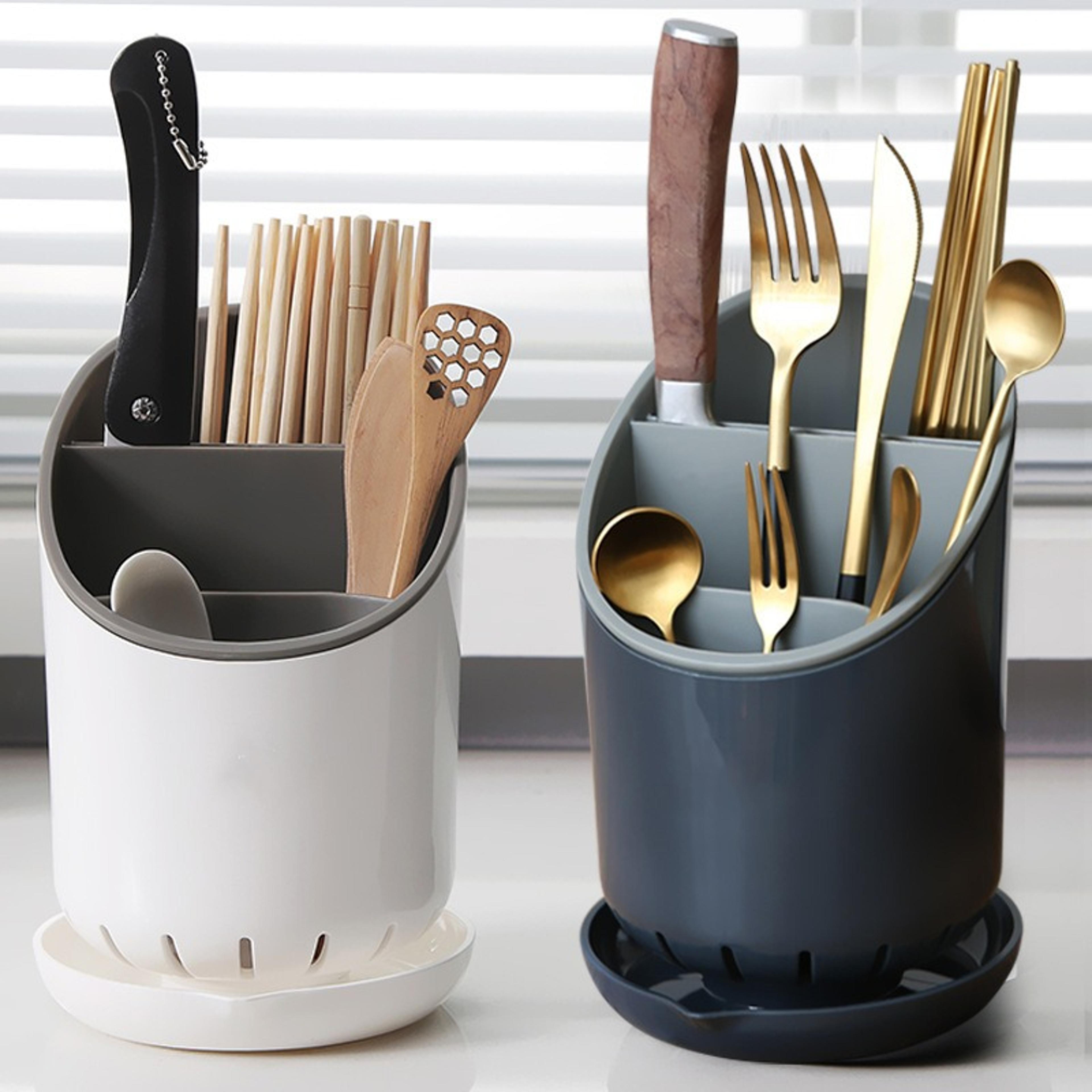 drainpro kitchen utensil holder with drain tray and cutlery organizer