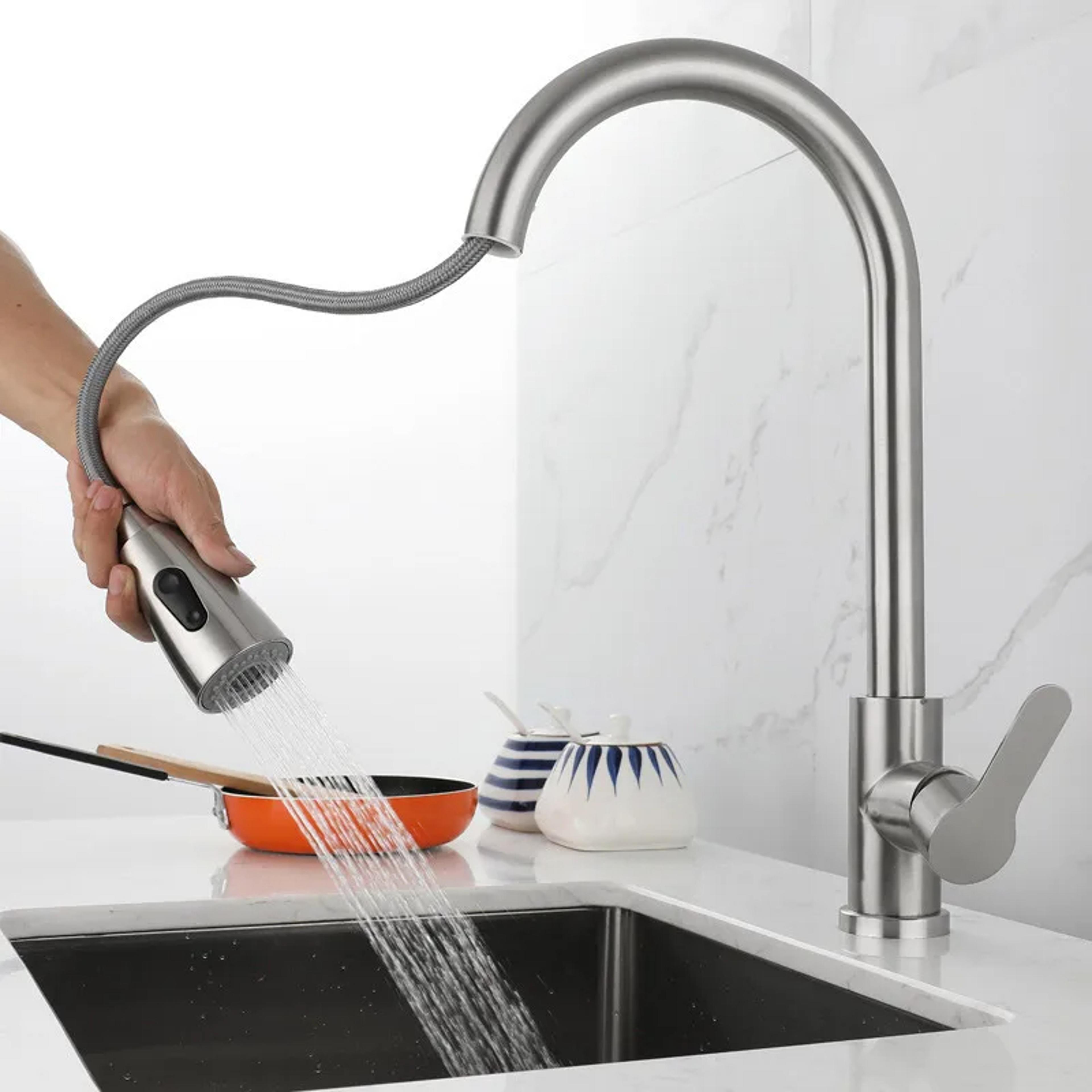brushed nickel pull out kitchen faucet with stream sprayer and single handle mixer