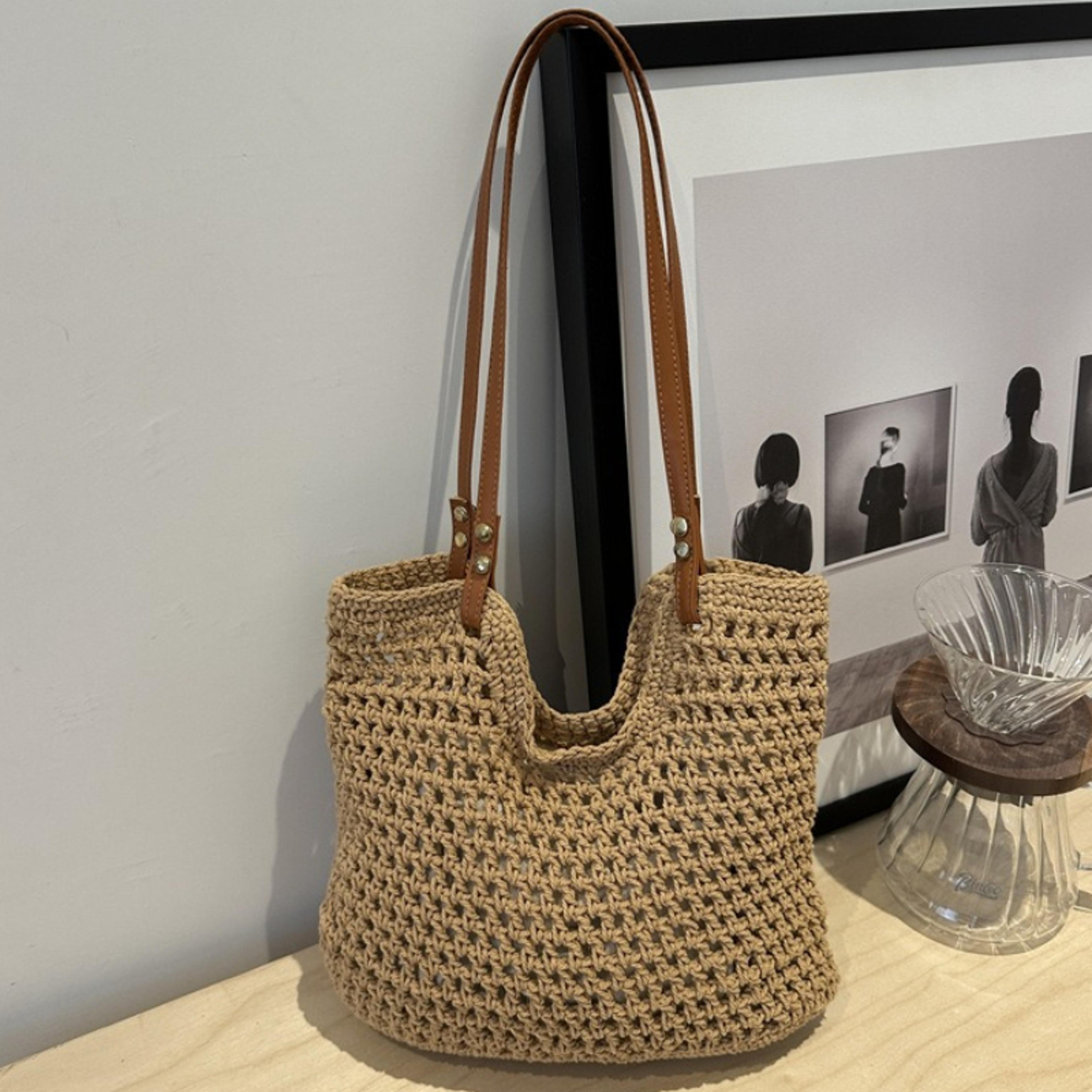 elegant straw woven tote bag large capacity beach tote bag with leather straps